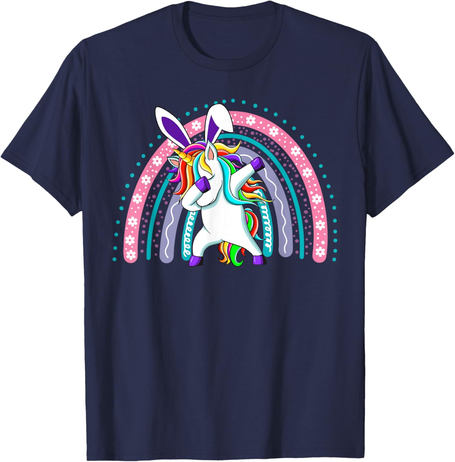 Happy Easter Dabbing Unicorn Wearing Bunny Ears Dab Rainbow T-Shirt