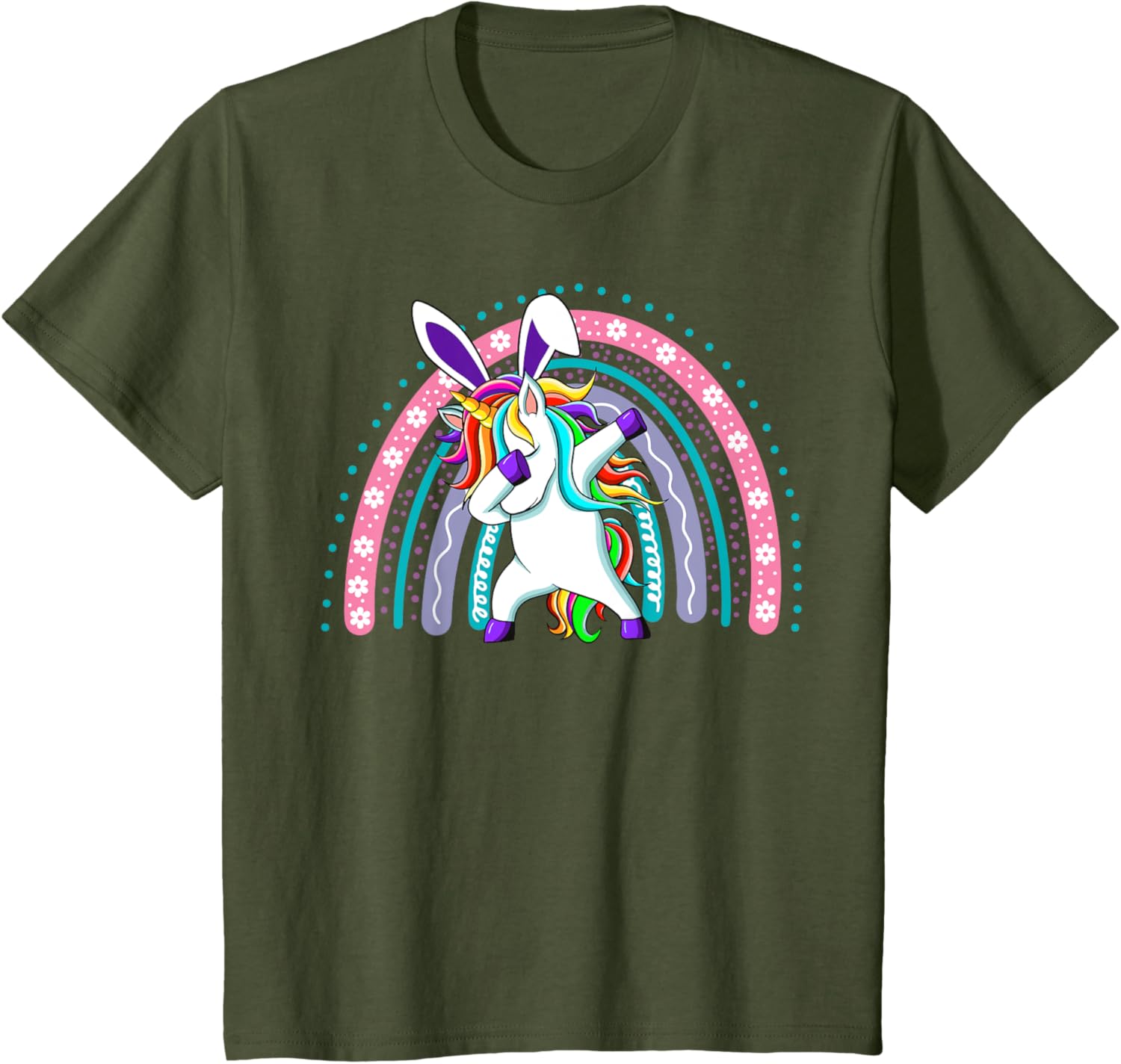 Happy Easter Dabbing Unicorn Wearing Bunny Ears Dab Rainbow T-Shirt