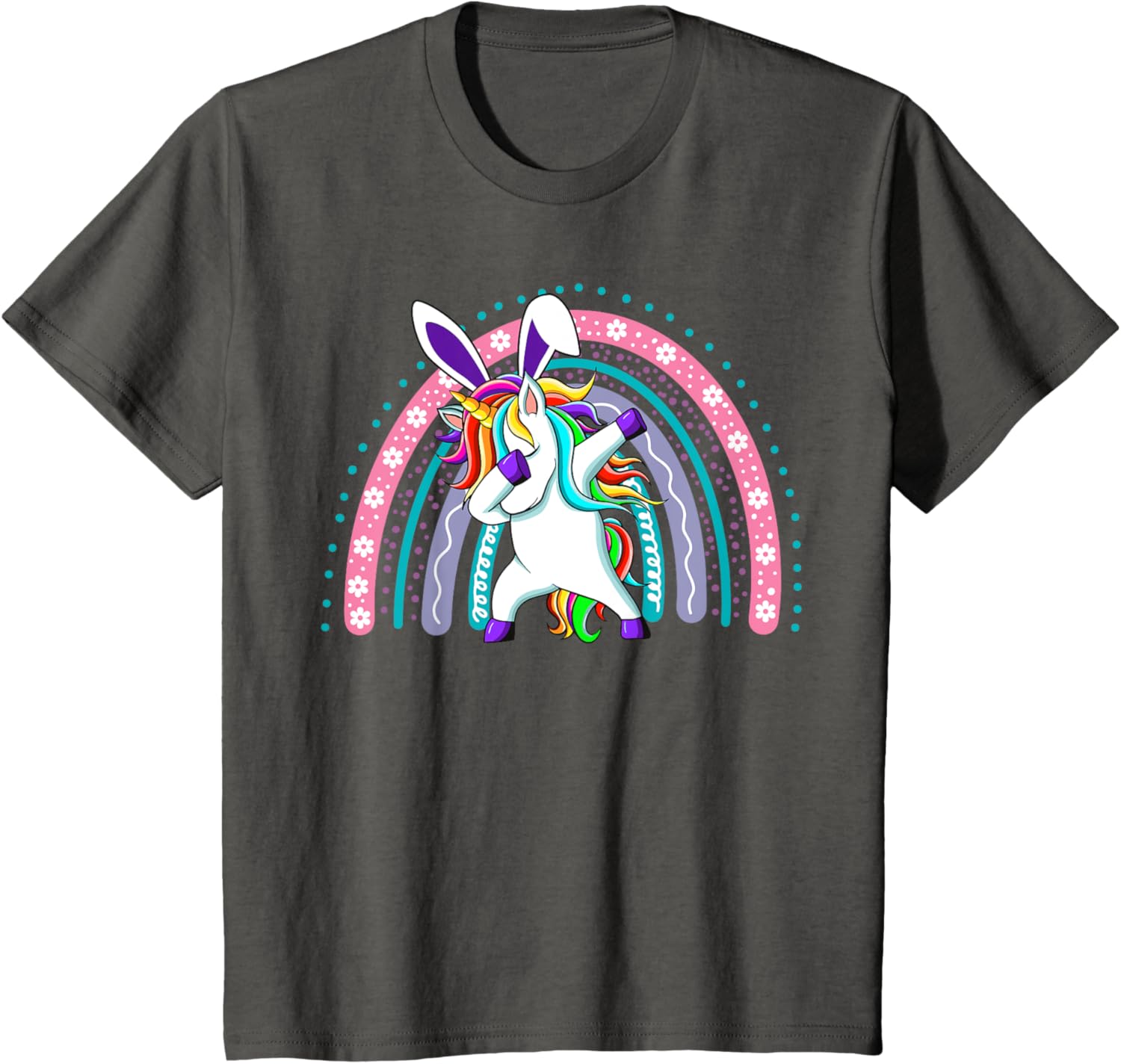 Happy Easter Dabbing Unicorn Wearing Bunny Ears Dab Rainbow T-Shirt