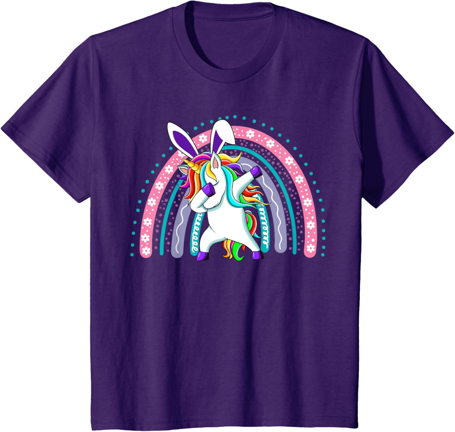 Happy Easter Dabbing Unicorn Wearing Bunny Ears Dab Rainbow T-Shirt