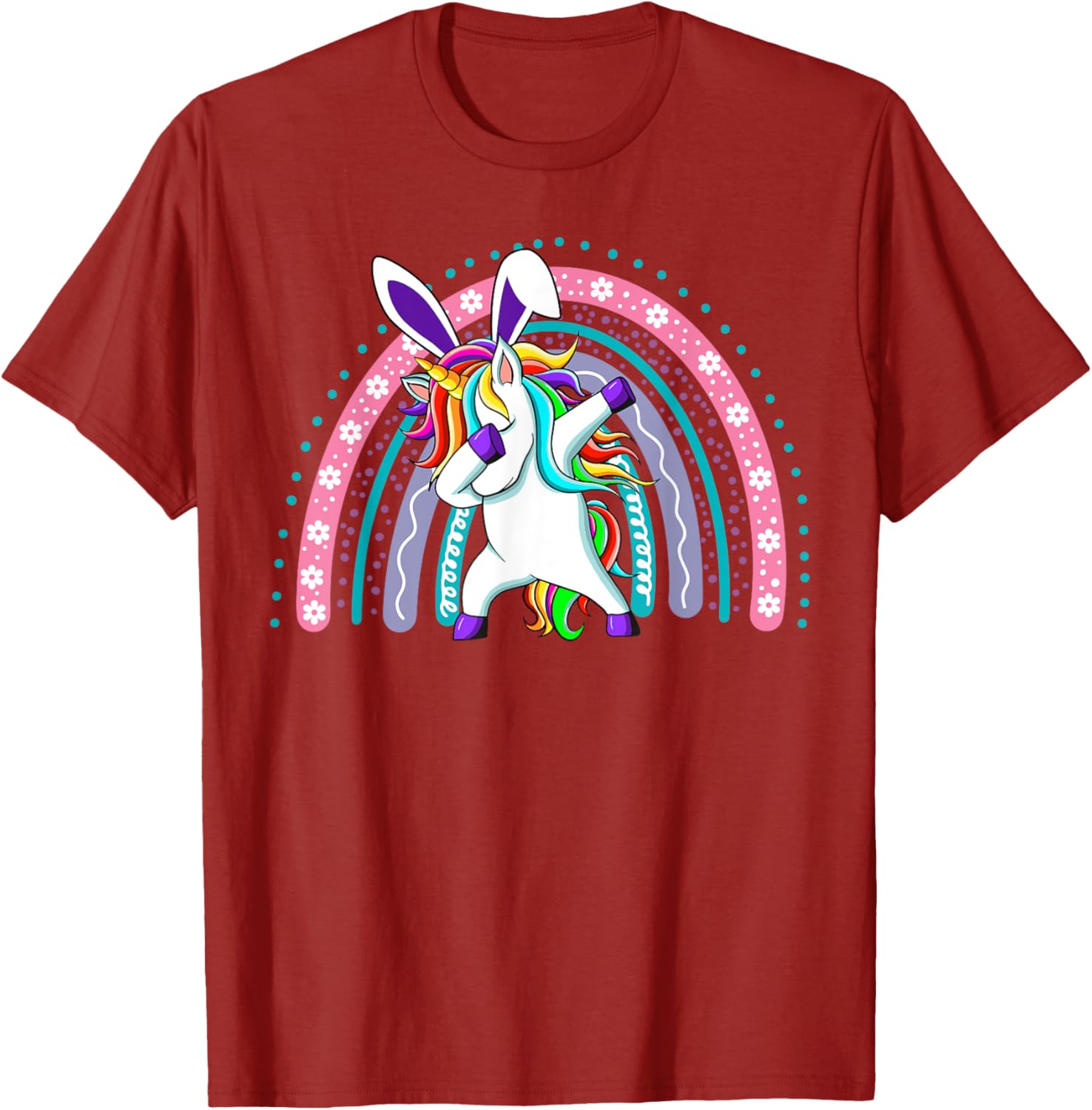 Happy Easter Dabbing Unicorn Wearing Bunny Ears Dab Rainbow T-Shirt