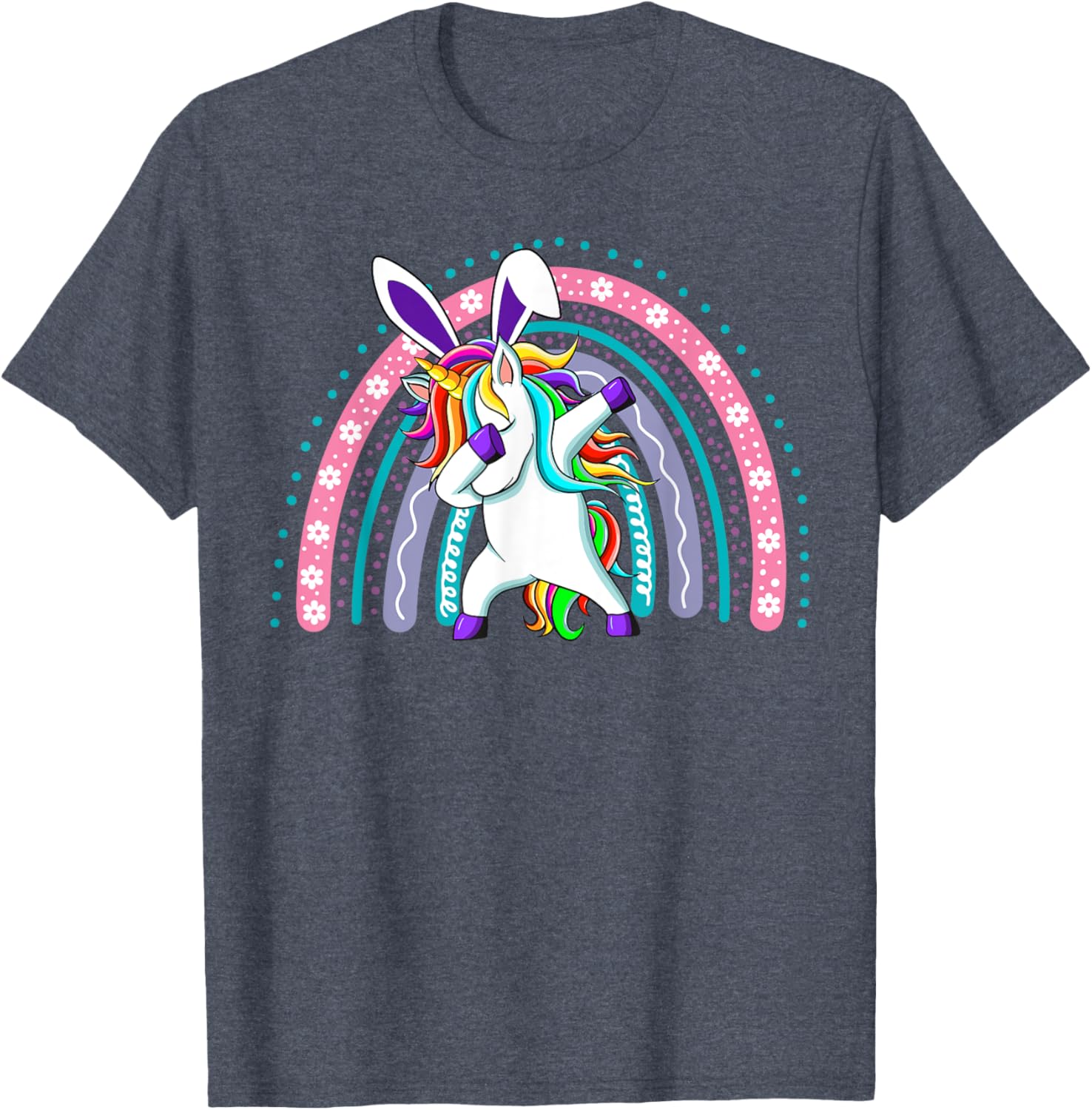 Happy Easter Dabbing Unicorn Wearing Bunny Ears Dab Rainbow T-Shirt