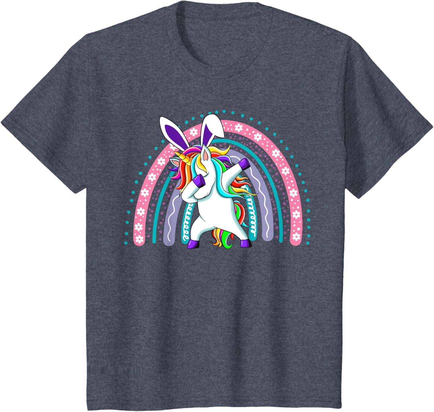 Happy Easter Dabbing Unicorn Wearing Bunny Ears Dab Rainbow T-Shirt