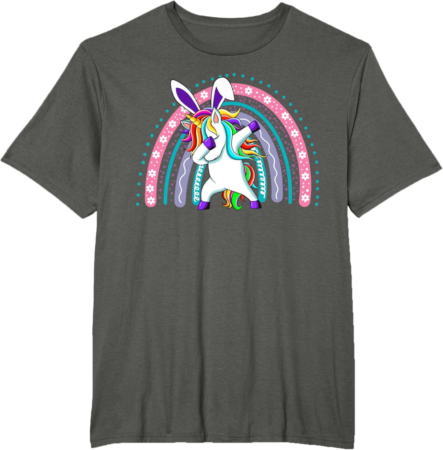 Happy Easter Dabbing Unicorn Wearing Bunny Ears Dab Rainbow T-Shirt