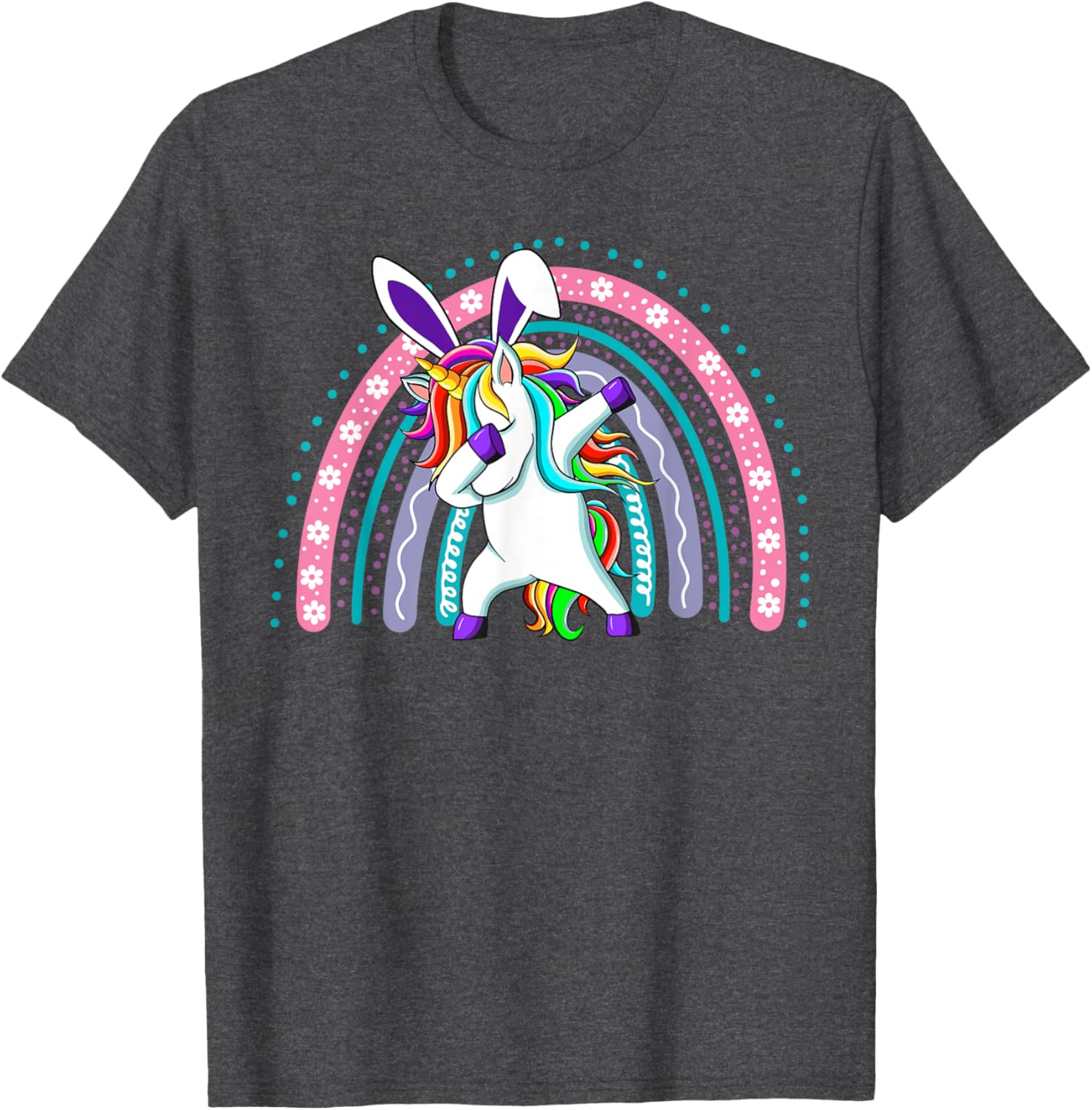 Happy Easter Dabbing Unicorn Wearing Bunny Ears Dab Rainbow T-Shirt