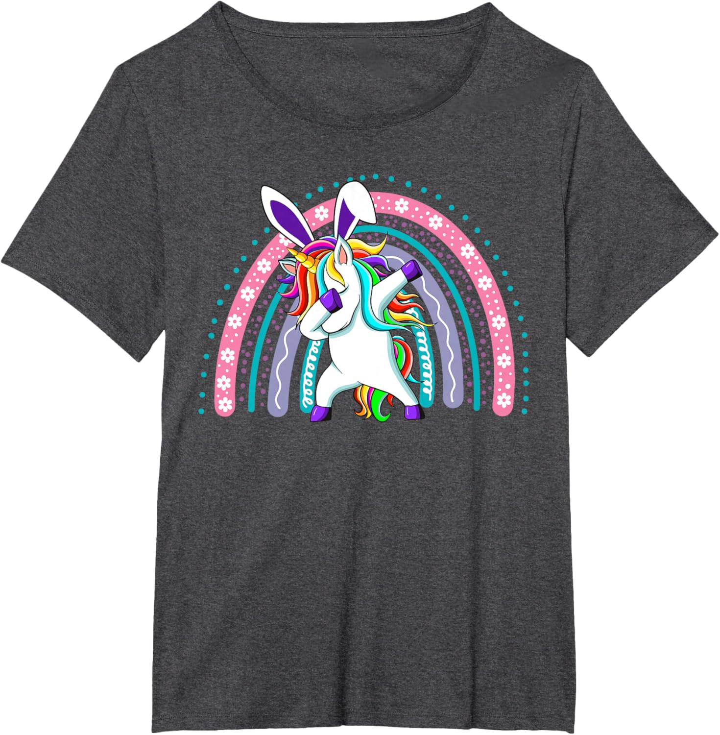 Happy Easter Dabbing Unicorn Wearing Bunny Ears Dab Rainbow T-Shirt