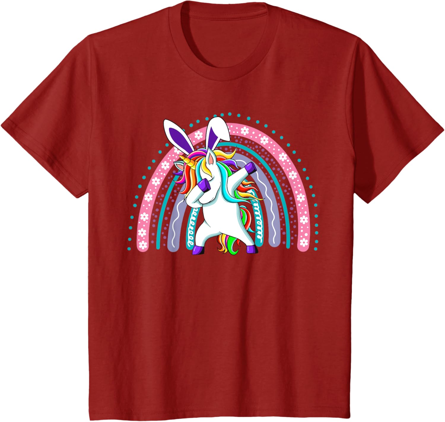 Happy Easter Dabbing Unicorn Wearing Bunny Ears Dab Rainbow T-Shirt