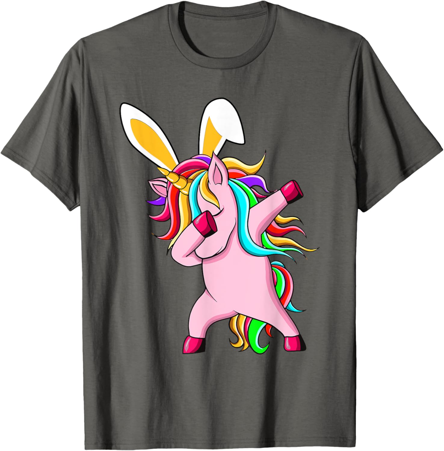 Happy Easter Dabbing Unicorn Wearing Bunny Ears Dab Rainbow T-Shirt