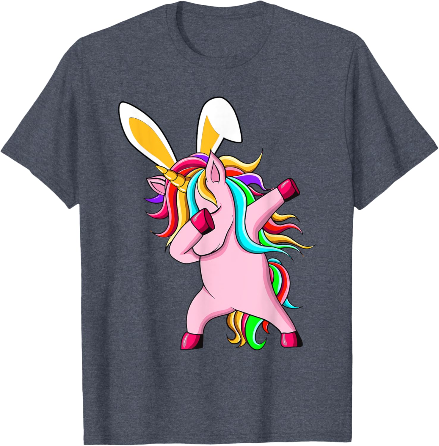 Happy Easter Dabbing Unicorn Wearing Bunny Ears Dab Rainbow T-Shirt