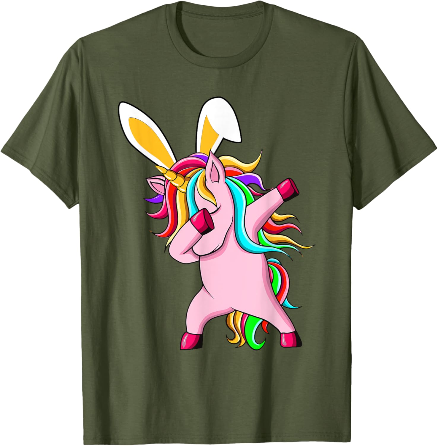 Happy Easter Dabbing Unicorn Wearing Bunny Ears Dab Rainbow T-Shirt