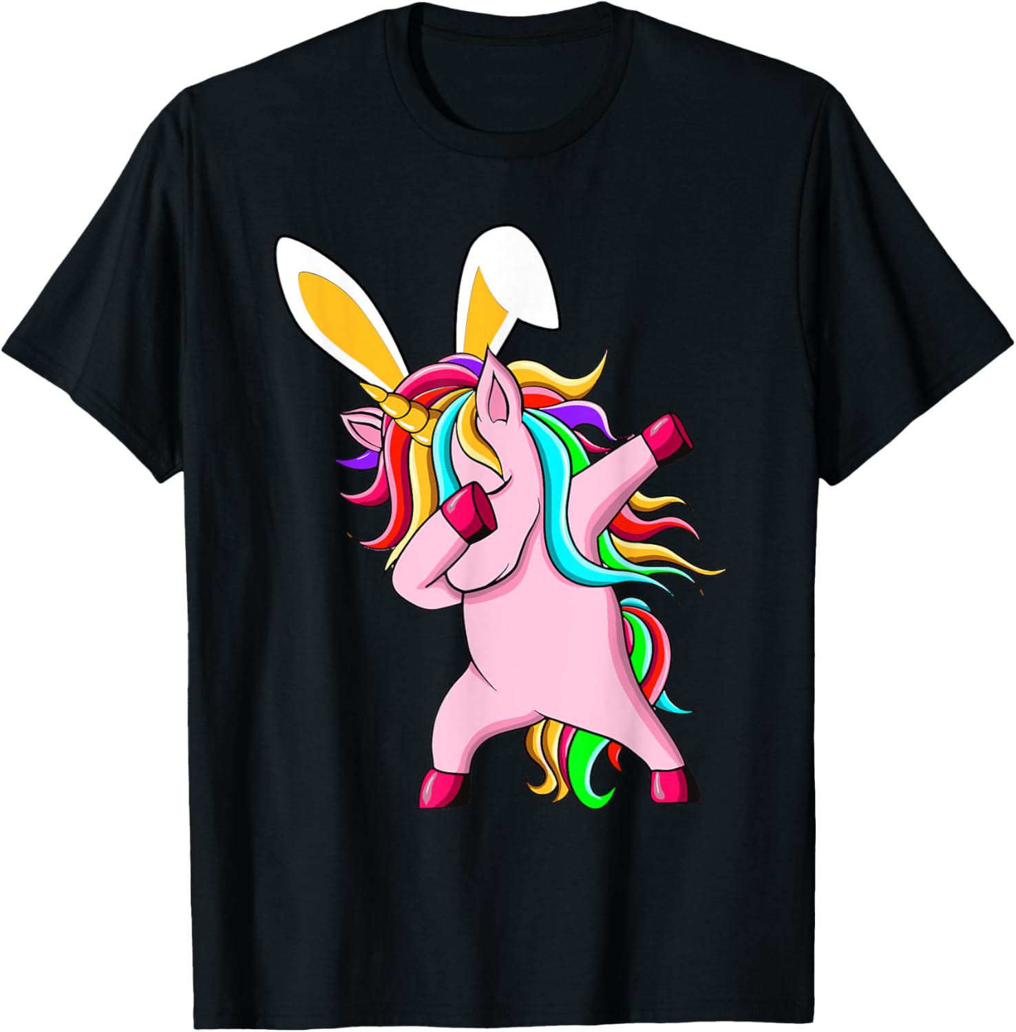 Happy Easter Dabbing Unicorn Wearing Bunny Ears Dab Rainbow T-Shirt