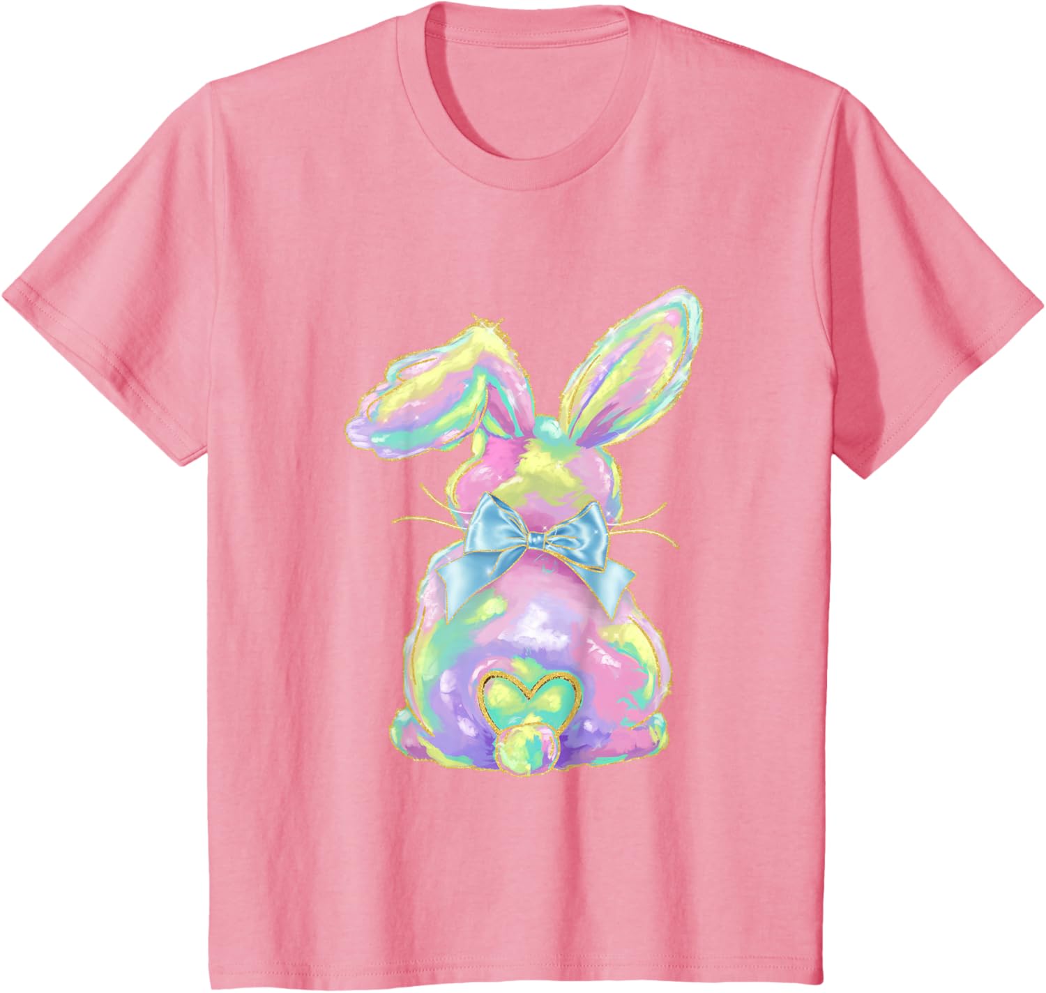 Happy Easter Day Cute Bunny Brushstroke Coquette Bow Girl T-Shirt