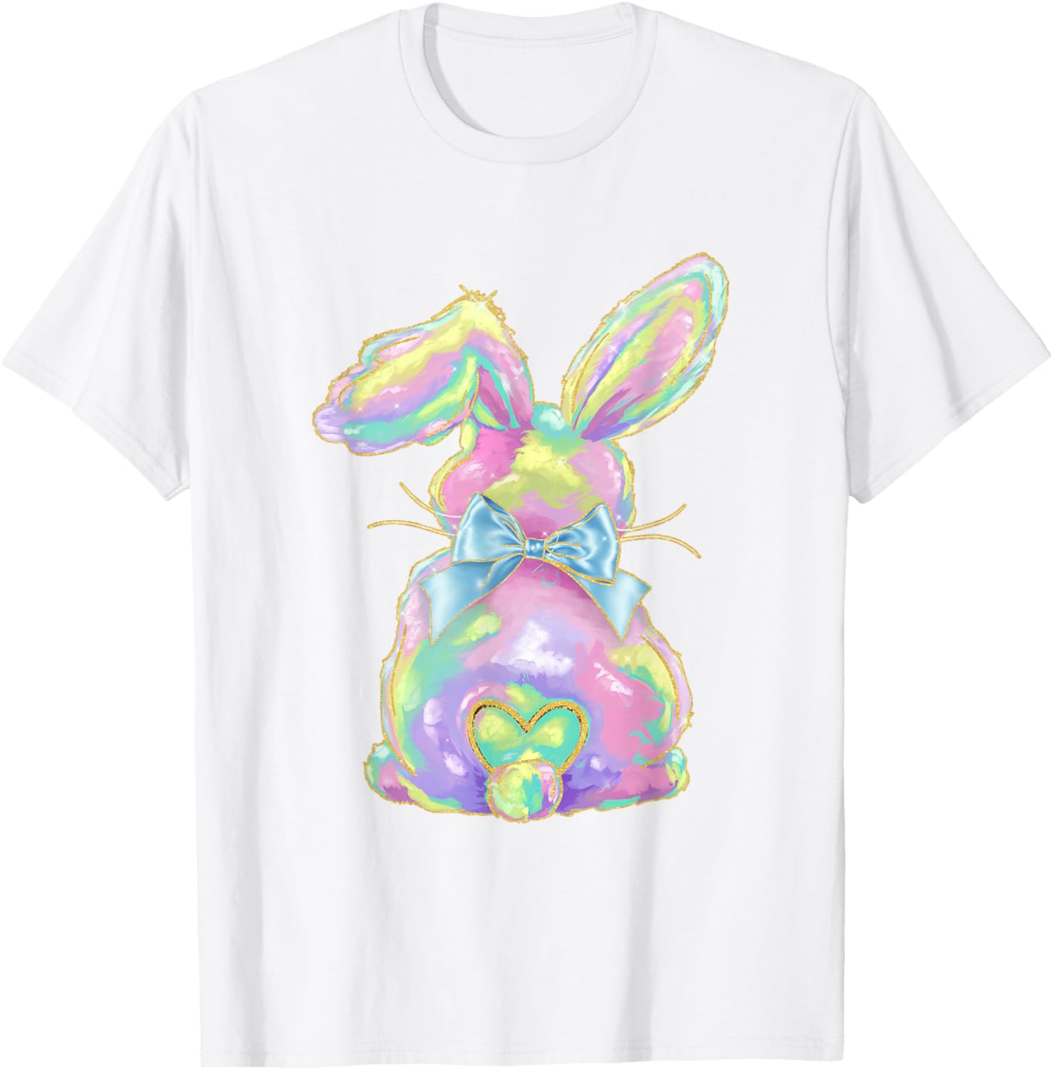 Happy Easter Day Cute Bunny Brushstroke Coquette Bow Girl T-Shirt