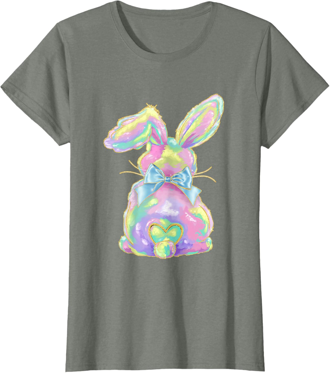 Happy Easter Day Cute Bunny Brushstroke Coquette Bow Girl T-Shirt