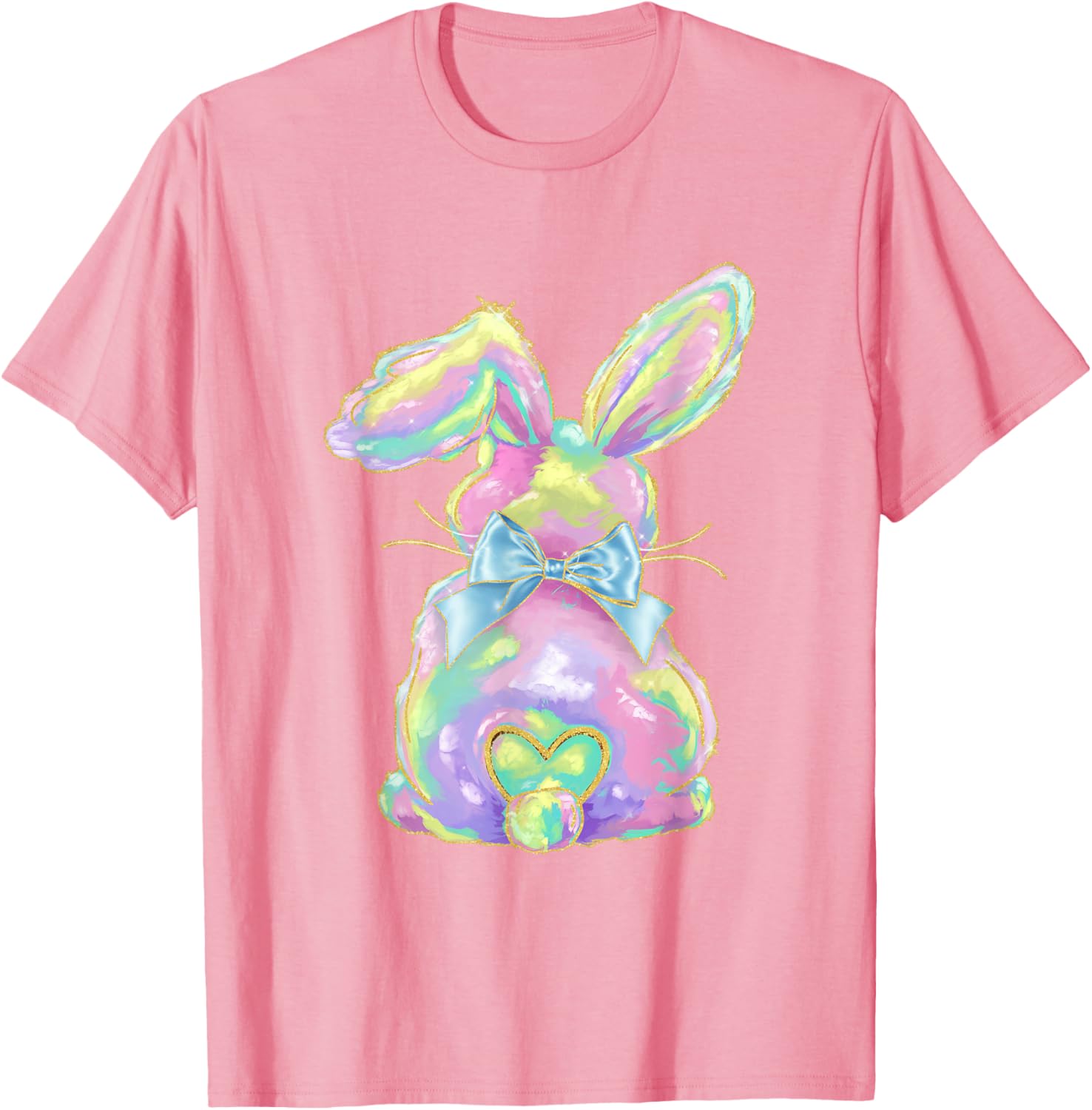 Happy Easter Day Cute Bunny Brushstroke Coquette Bow Girl T-Shirt