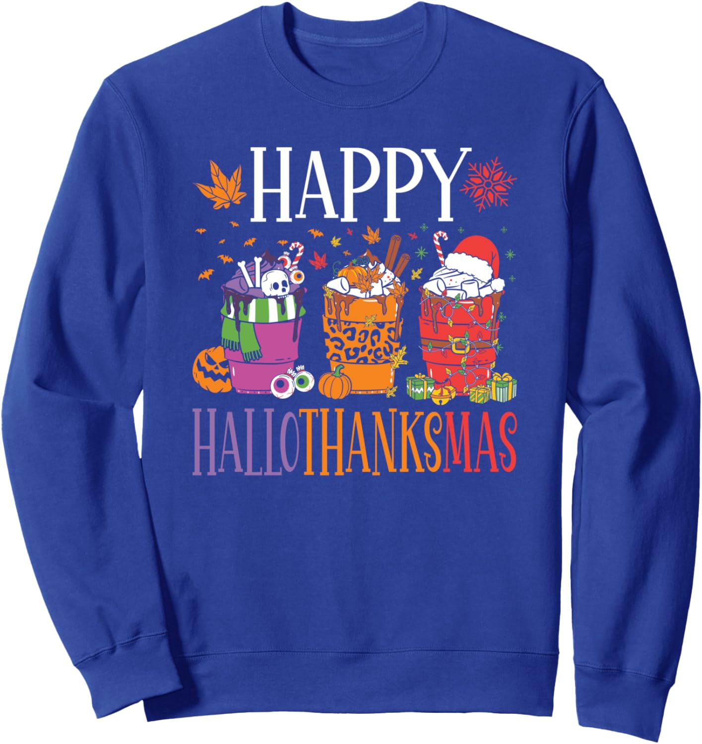 Happy Hallothanksmas Halloween Thanksgiving Christmas Coffee Sweatshirt