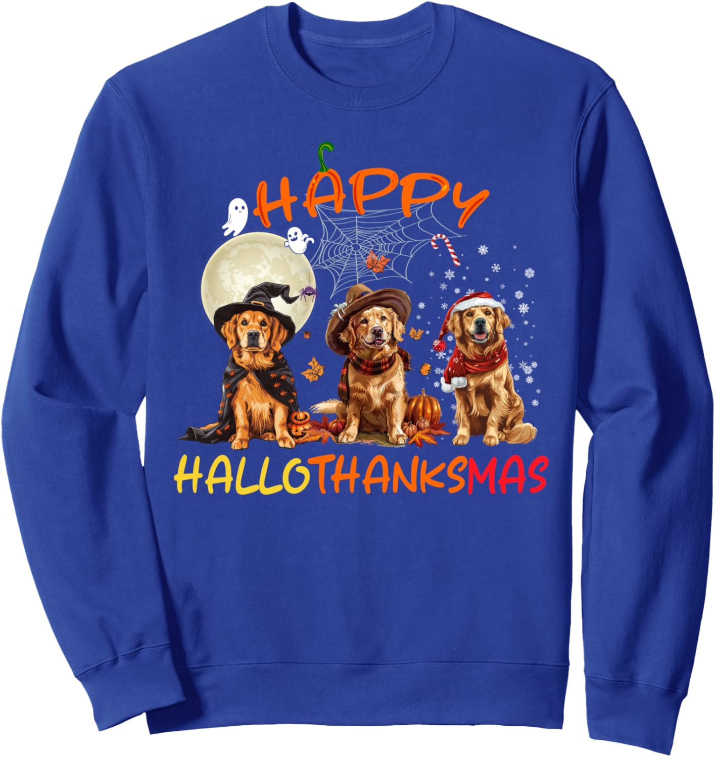 Happy Halloween Thanksgiving Christmas Golden Retriever Xmas Sweatshirt