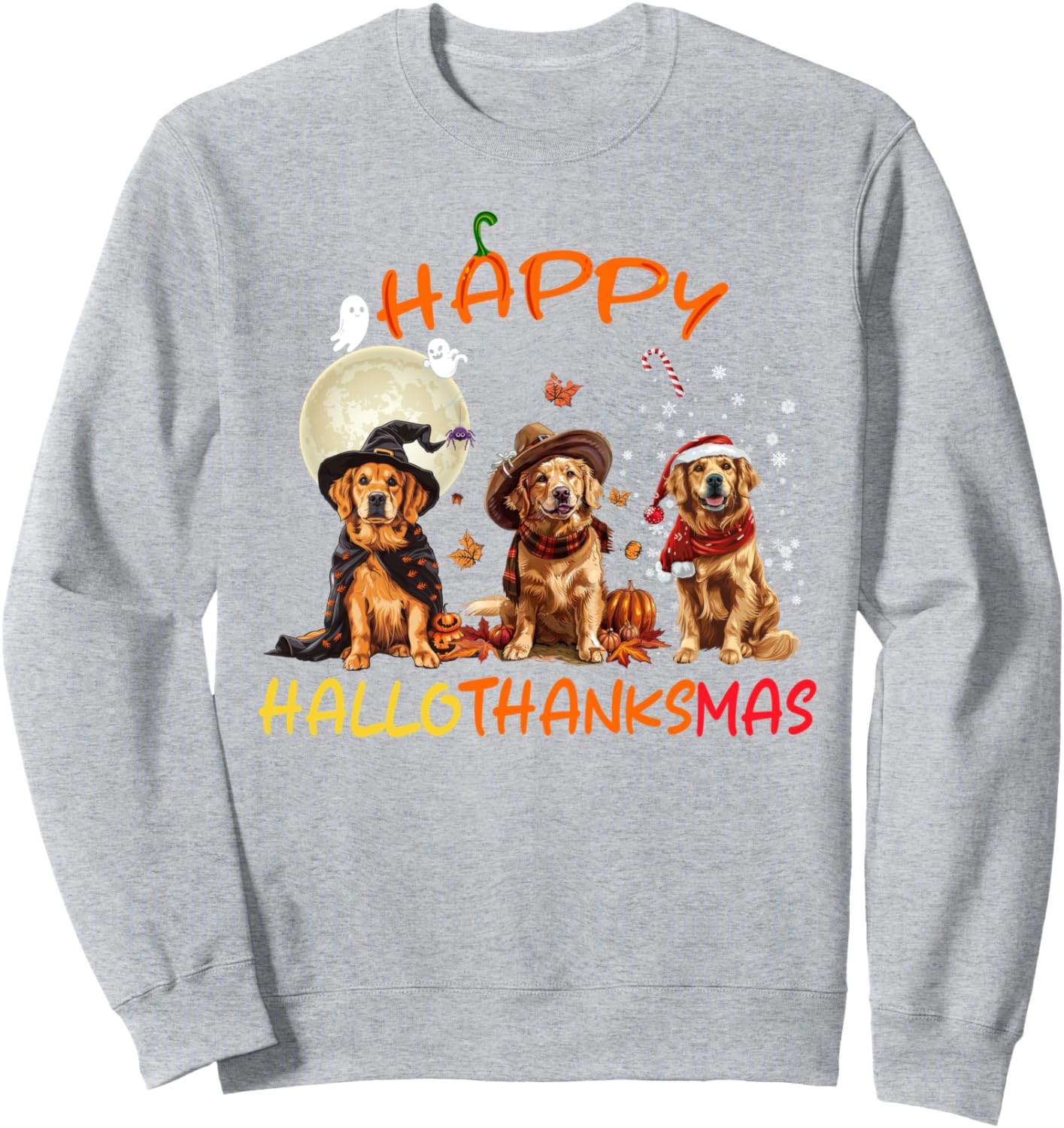 Happy Halloween Thanksgiving Christmas Golden Retriever Xmas Sweatshirt