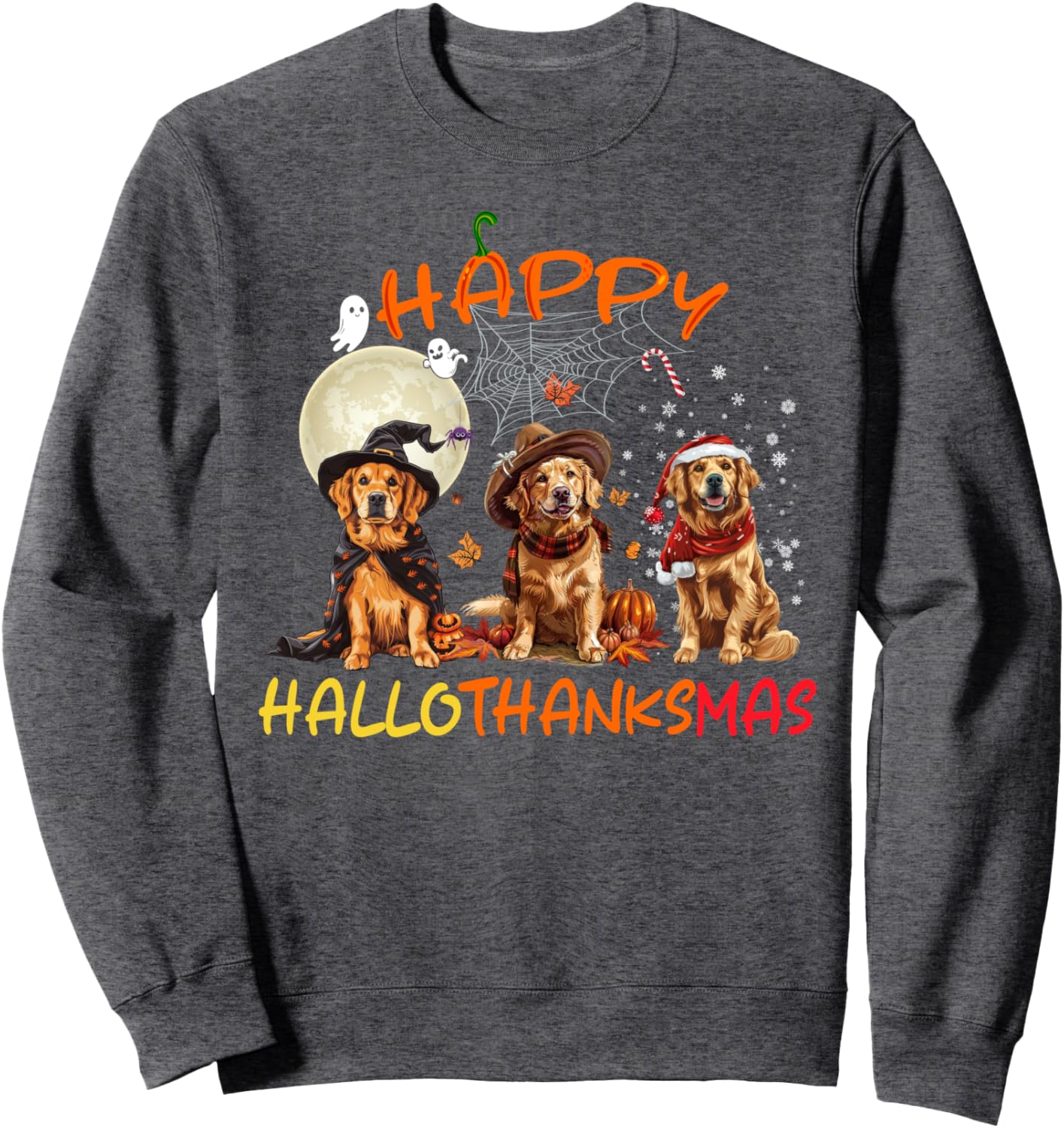 Happy Halloween Thanksgiving Christmas Golden Retriever Xmas Sweatshirt