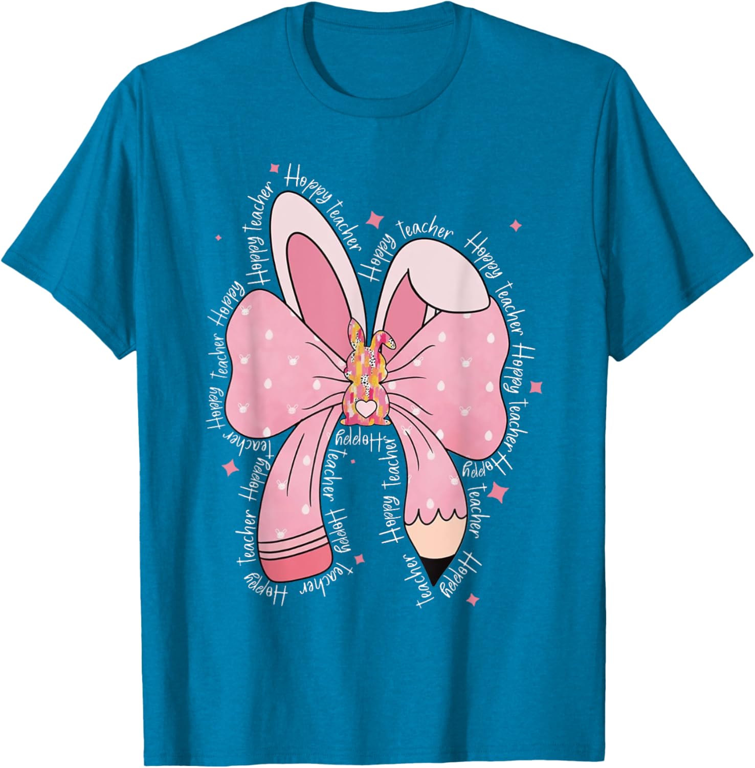Happy Teacher Cute Coquette Bow Easter Bunny T-Shirt