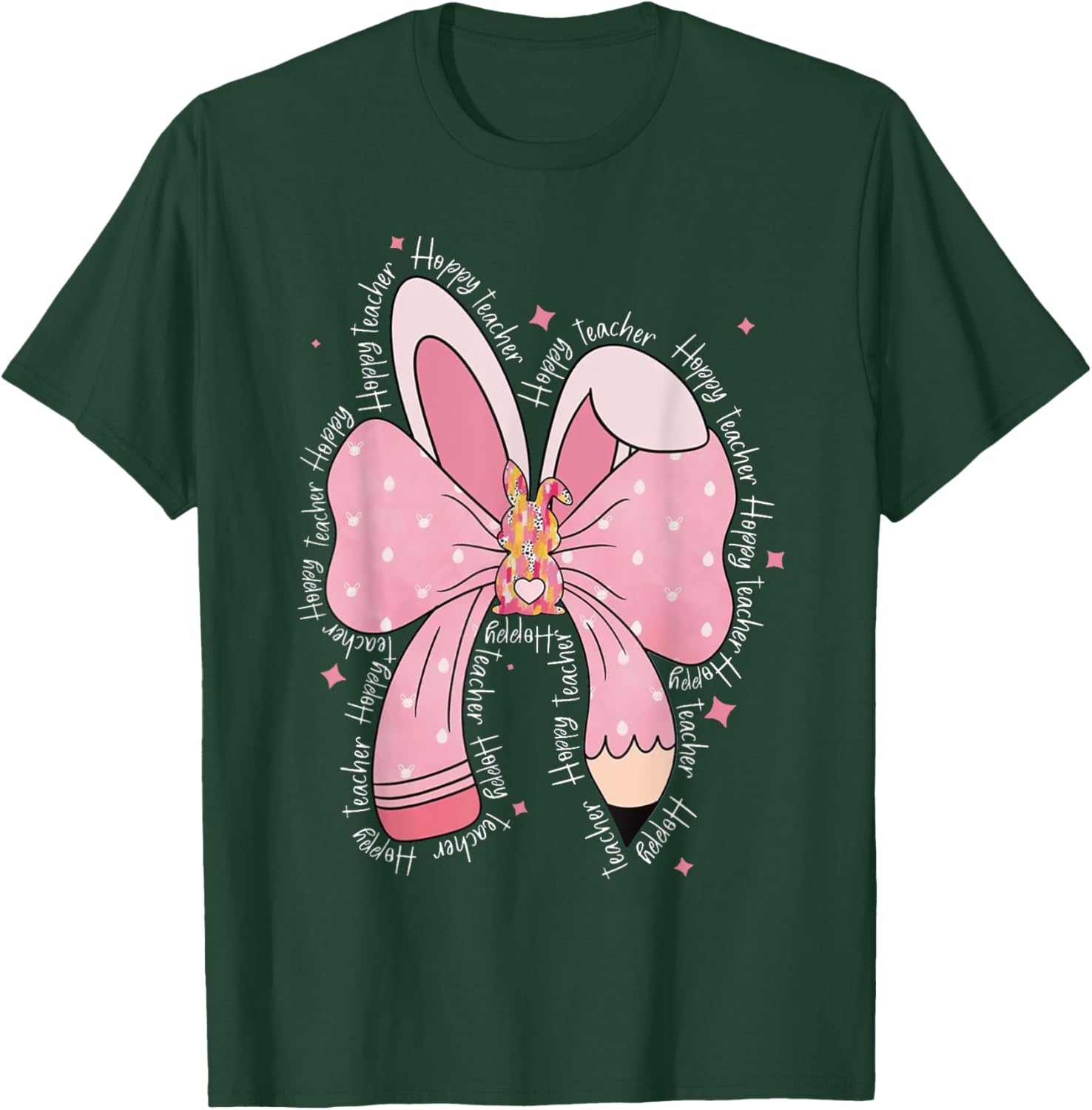 Happy Teacher Cute Coquette Bow Easter Bunny T-Shirt