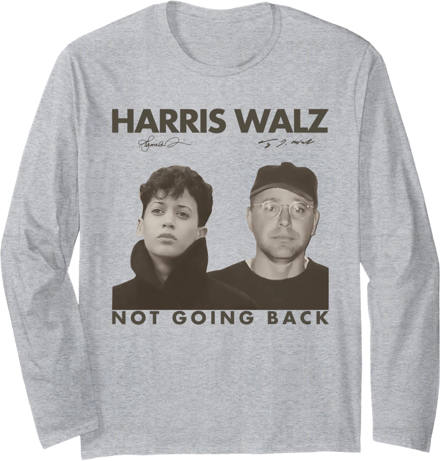 Harris Walz Not Going Back 80s Retro Photo 2024 Election Long Sleeve T-Shirt