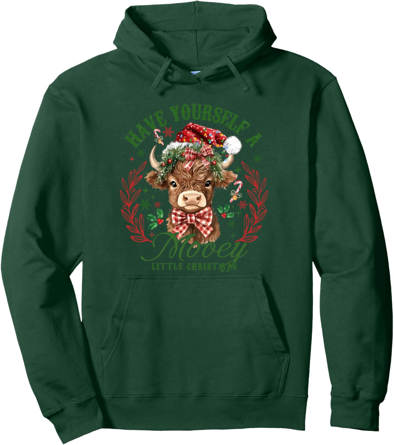 Have Yourself A Mooey Little Christmas Highland Cow Santa Pullover Hoodie