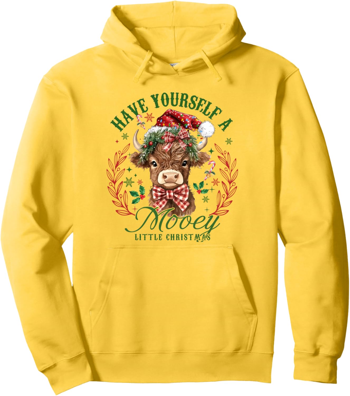 Have Yourself A Mooey Little Christmas Highland Cow Santa Pullover Hoodie