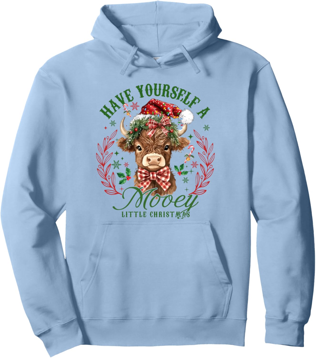 Have Yourself A Mooey Little Christmas Highland Cow Santa Pullover Hoodie