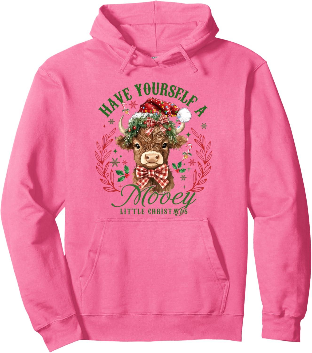 Have Yourself A Mooey Little Christmas Highland Cow Santa Pullover Hoodie