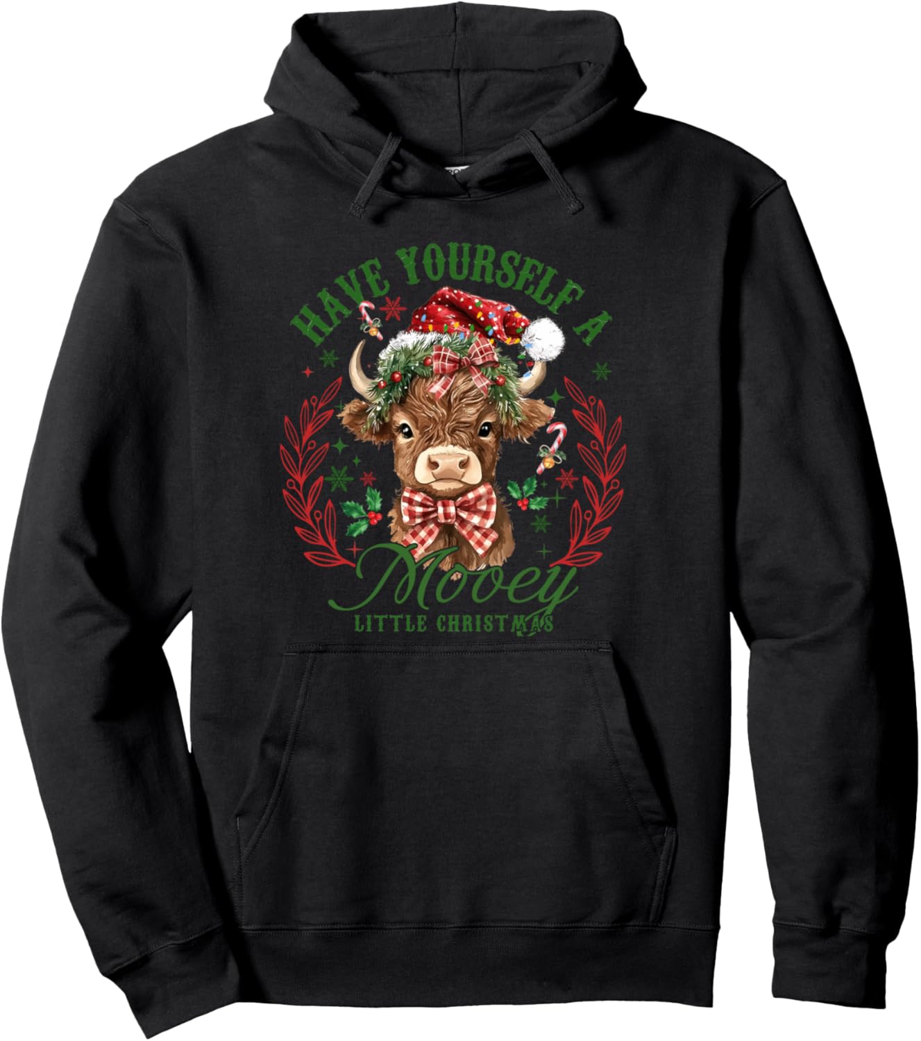 Have Yourself A Mooey Little Christmas Highland Cow Santa Pullover Hoodie