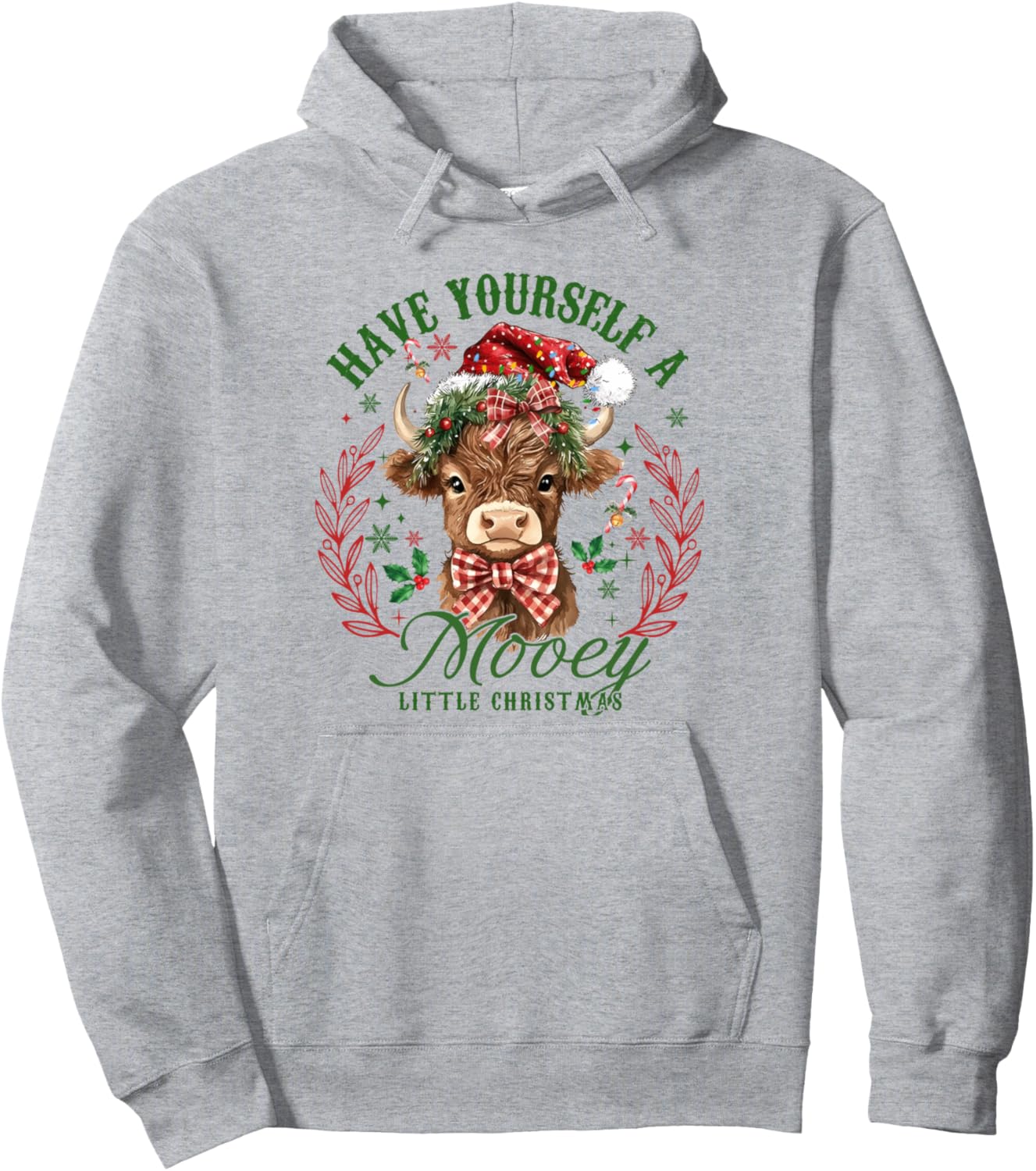 Have Yourself A Mooey Little Christmas Highland Cow Santa Pullover Hoodie