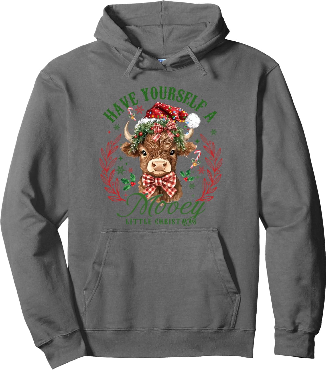 Have Yourself A Mooey Little Christmas Highland Cow Santa Pullover Hoodie