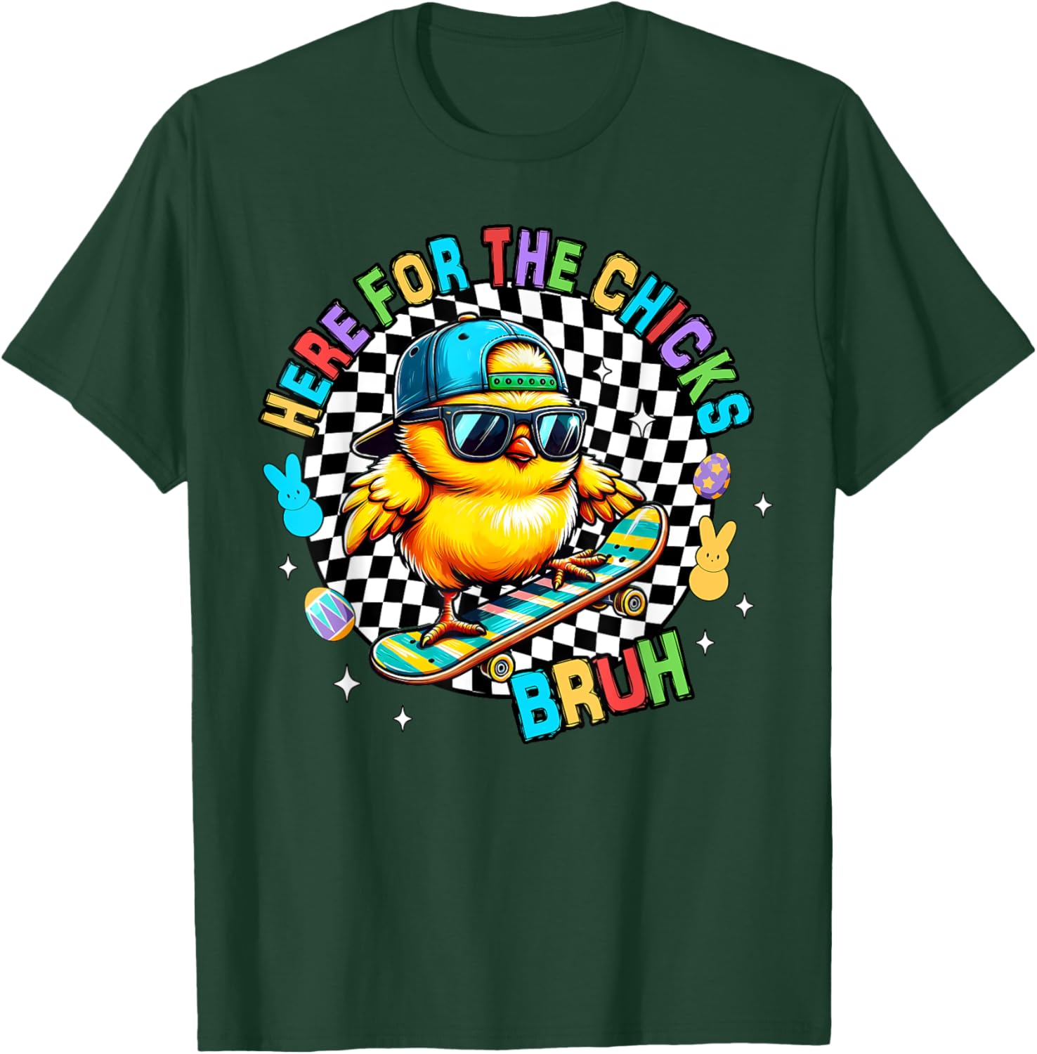 Here For The Chicks Bruh Sunglasses Happy Easter Hunt Eggs T-Shirt