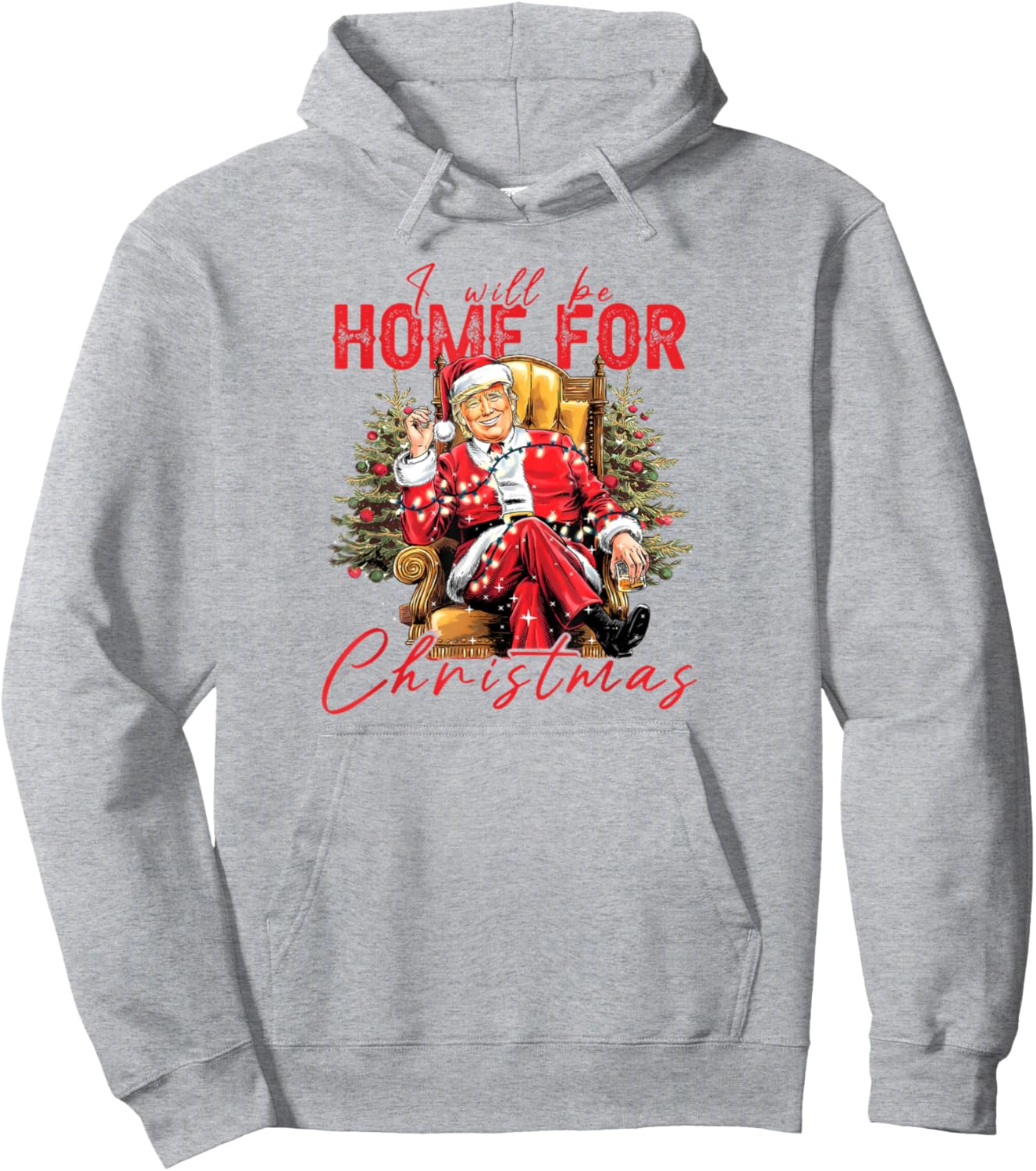 I'll Be Home For Christmas Funny Santa Trump Xmas Pajamas Pullover Hoodie