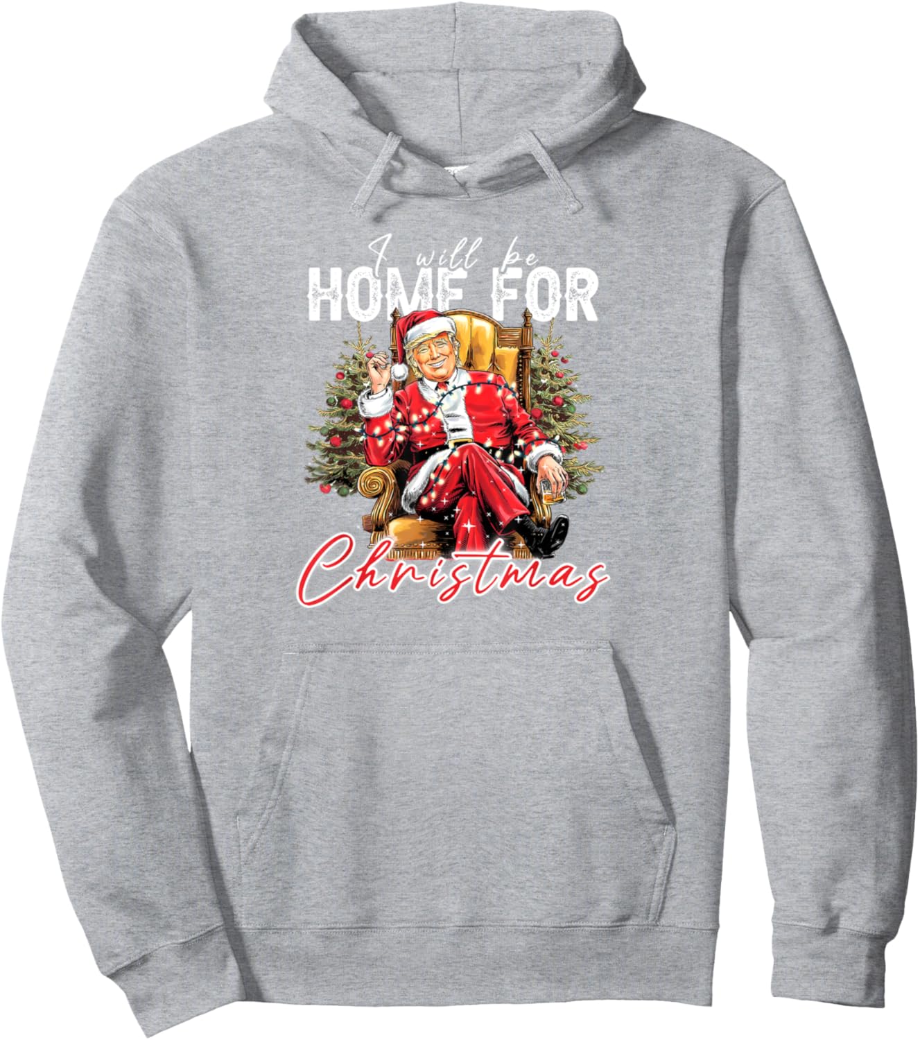 I'll Be Home For Christmas Funny Santa Trump Xmas Pajamas Pullover Hoodie