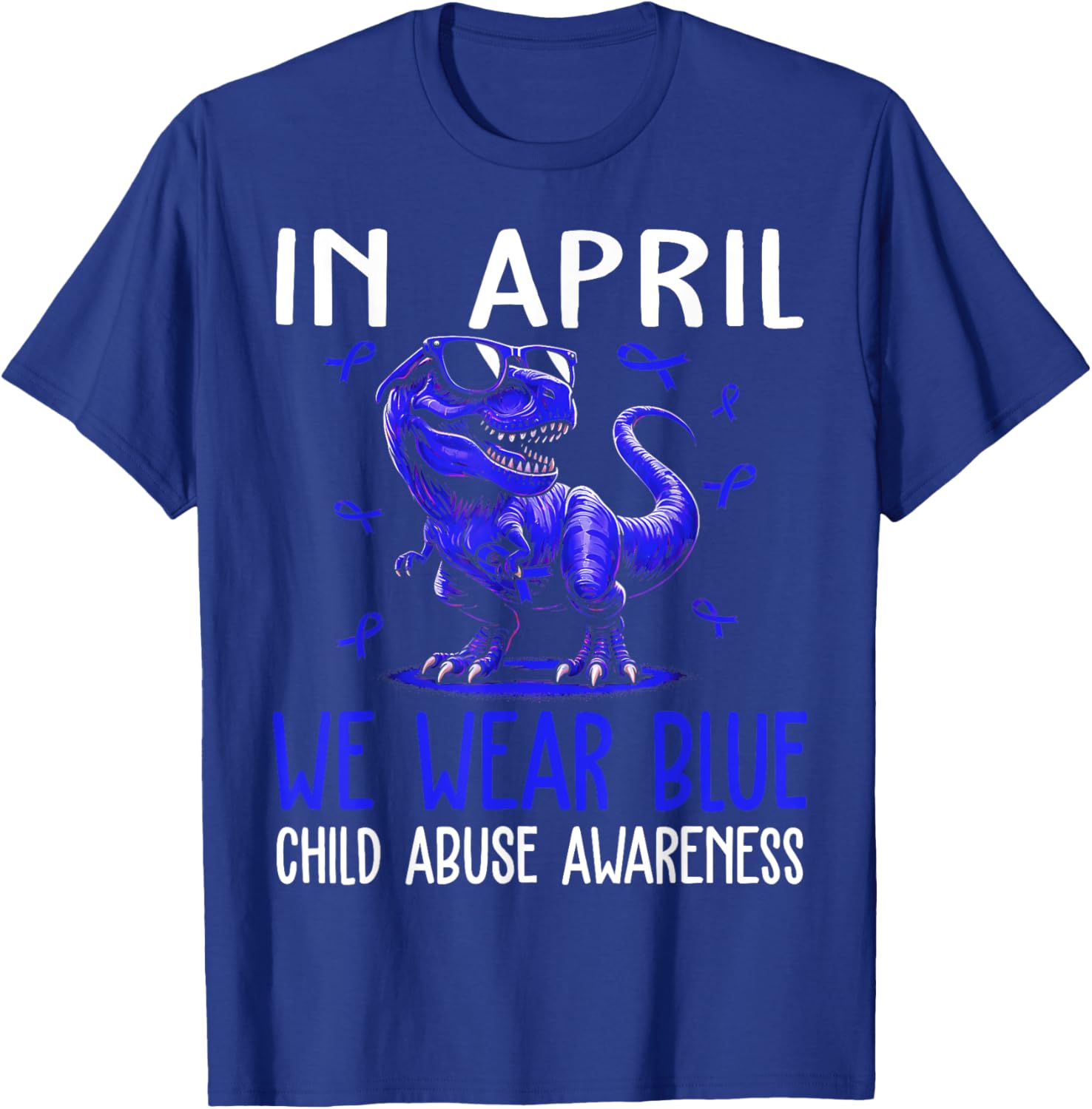 In April We Wear Blue For Child Abuse Awareness Dinosaur T-Shirt