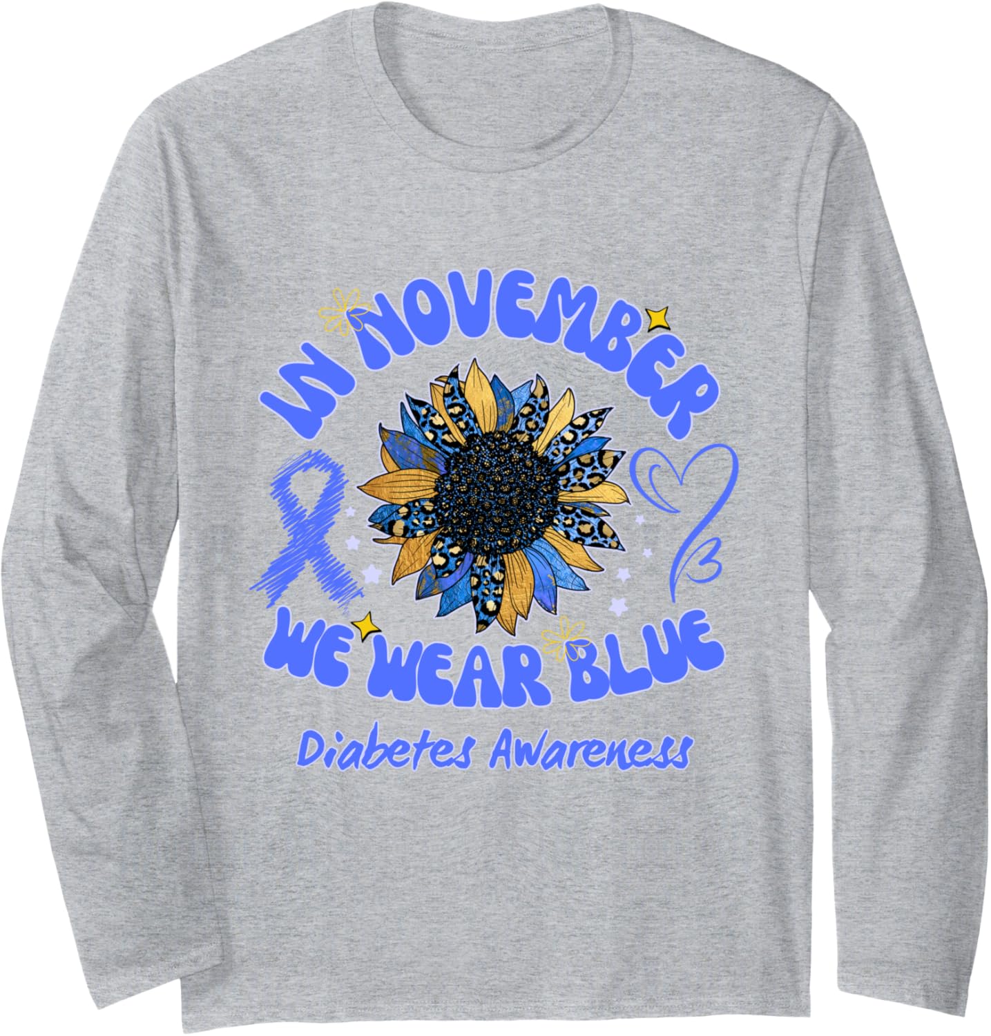 In November We Wear Blue Cute Sunflower Diabetes Awareness Long Sleeve T-Shirt