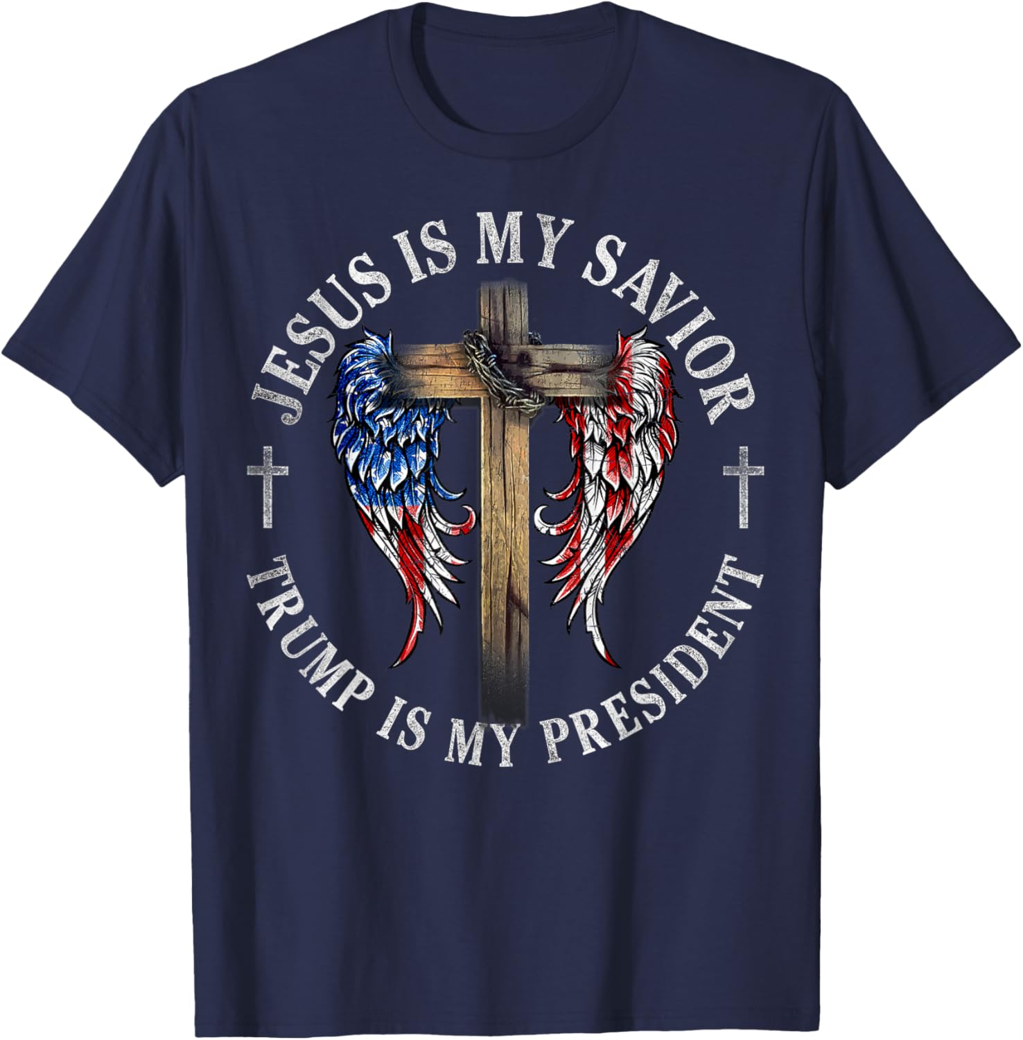 Jesus Is My Savior Trump Is My President 2024 USA Flag Cross T-Shirt