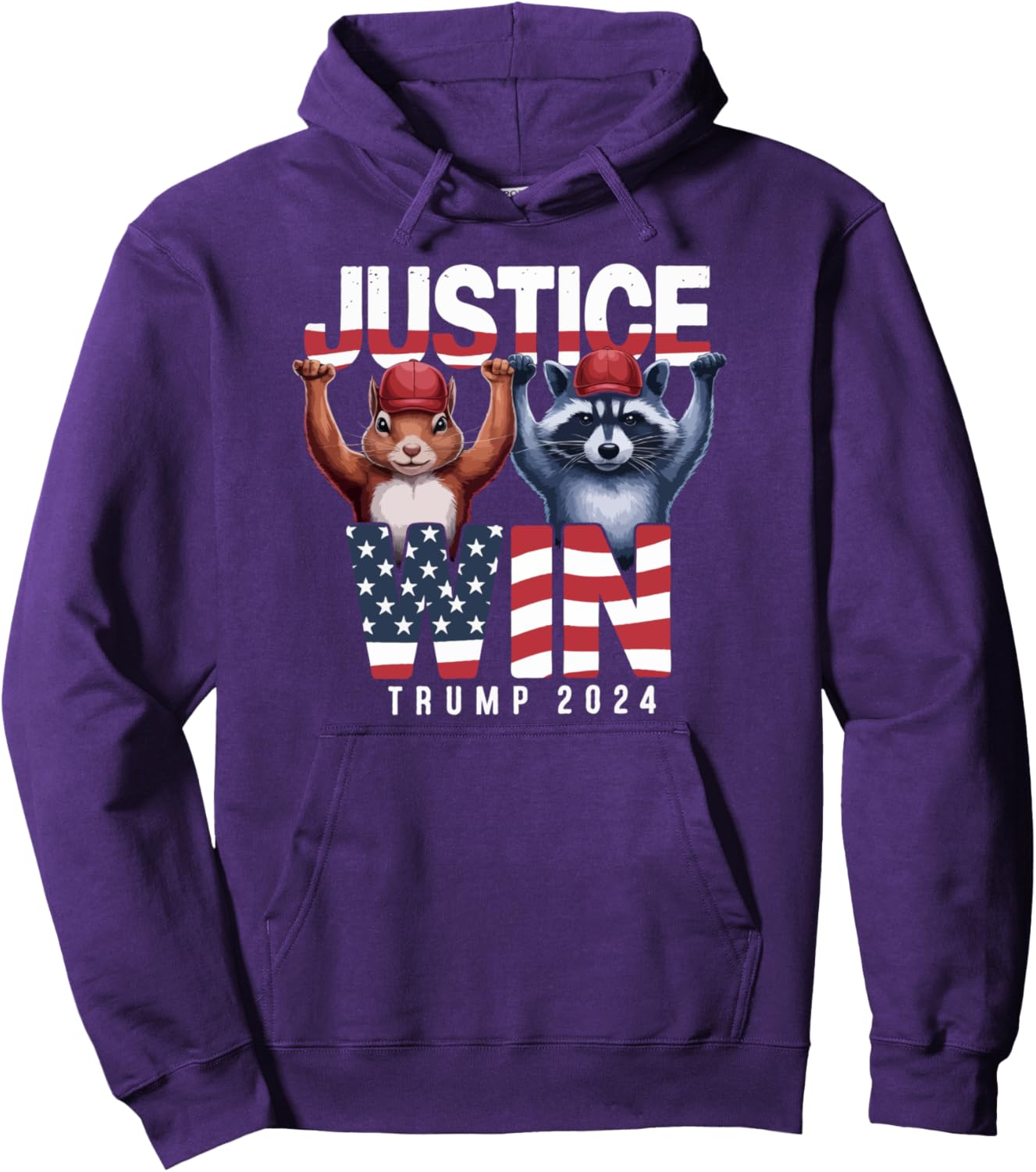 Justice Win - Squirrel Peanut and Fred Raccoon Trump 2024 Pullover Hoodie