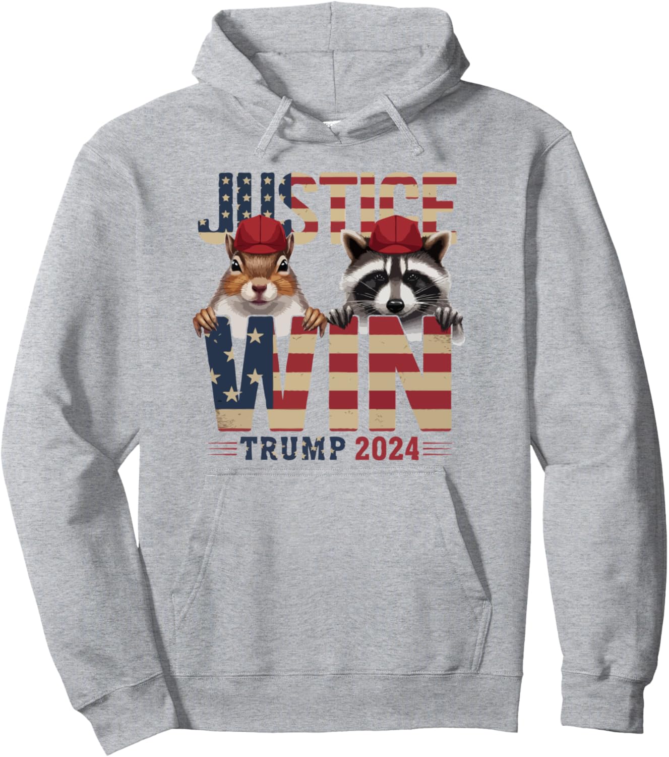 Justice Win - Squirrel Peanut and Fred Raccoon Trump 2024 Pullover Hoodie