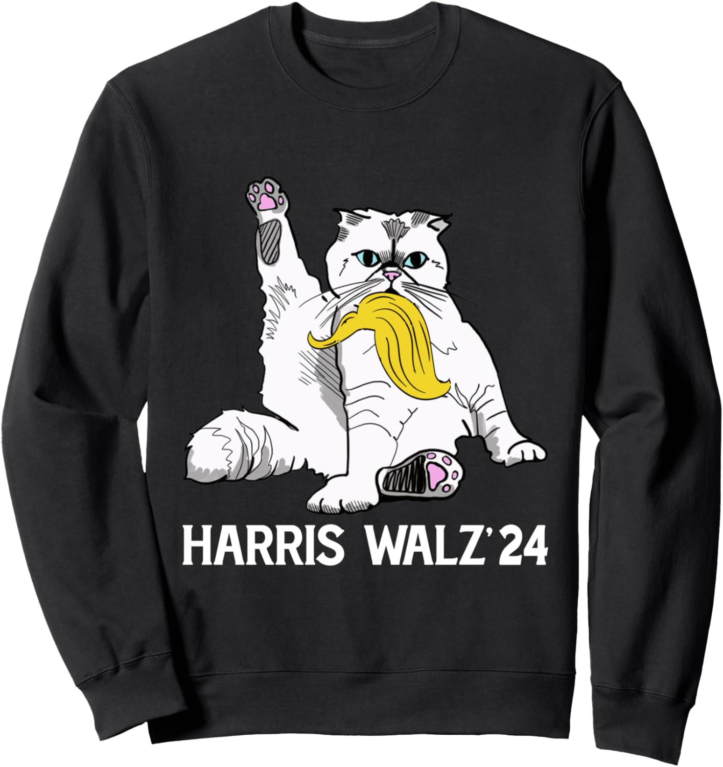 Kamala Harris 2024 Cat Carrying Trump Hair Sarcastic Walz Sweatshirt