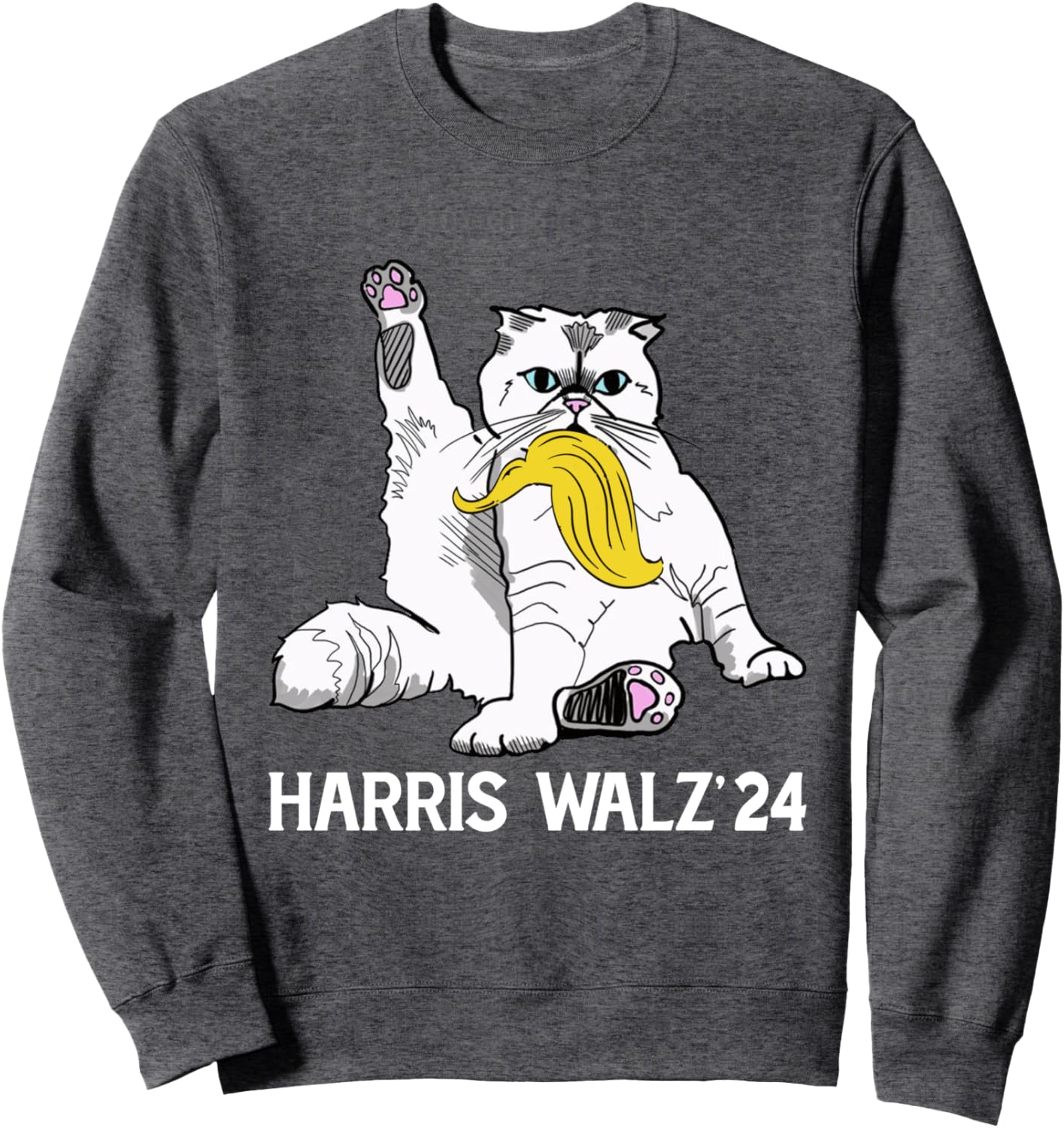 Kamala Harris 2024 Cat Carrying Trump Hair Sarcastic Walz Sweatshirt