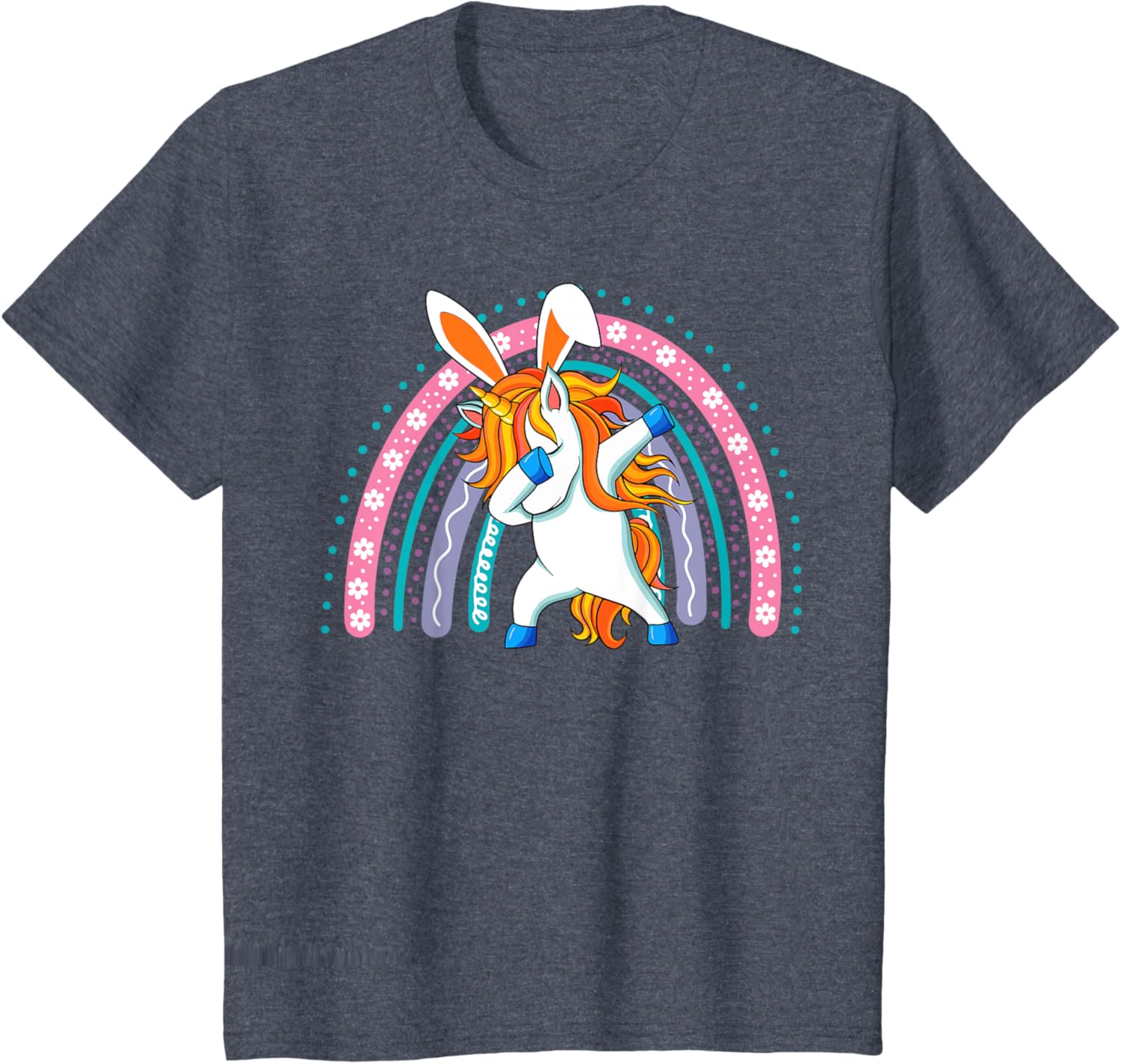 Kids Happy Easter Dabbing Unicorn Wearing Bunny Ears Dab Rainbow T-Shirt