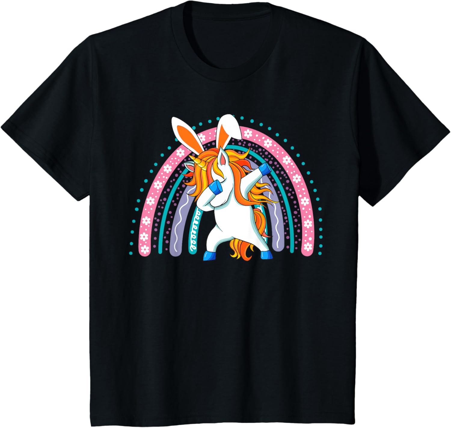 Kids Happy Easter Dabbing Unicorn Wearing Bunny Ears Dab Rainbow T-Shirt