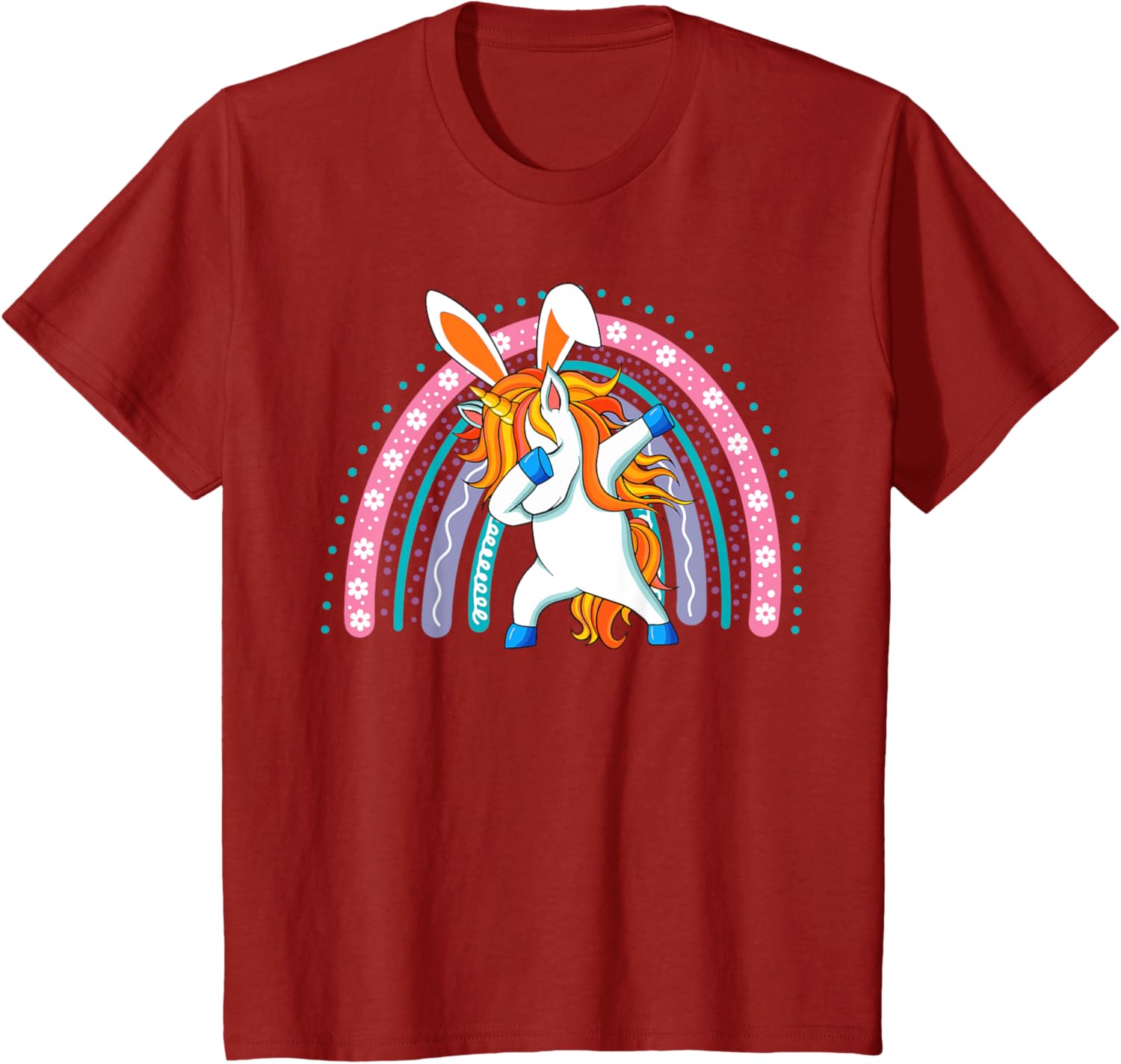 Kids Happy Easter Dabbing Unicorn Wearing Bunny Ears Dab Rainbow T-Shirt