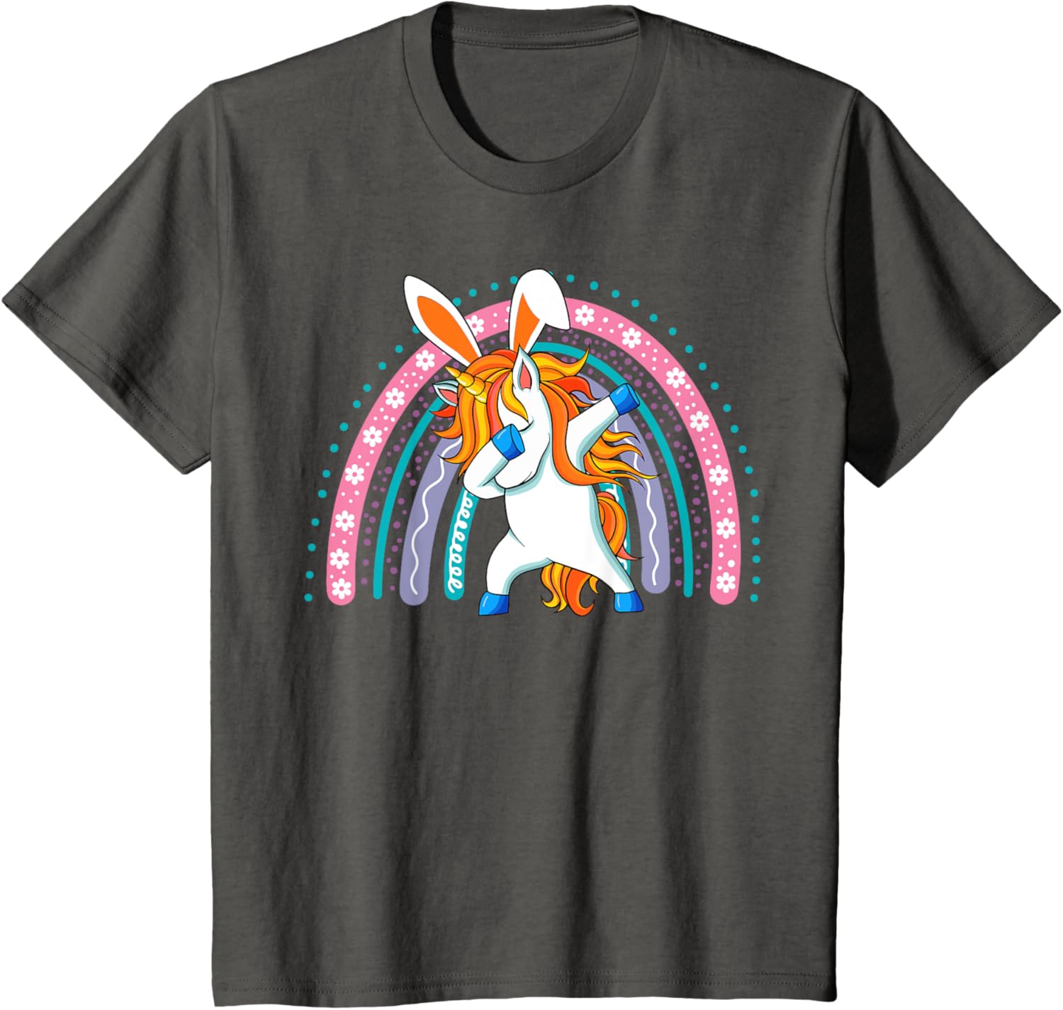 Kids Happy Easter Dabbing Unicorn Wearing Bunny Ears Dab Rainbow T-Shirt