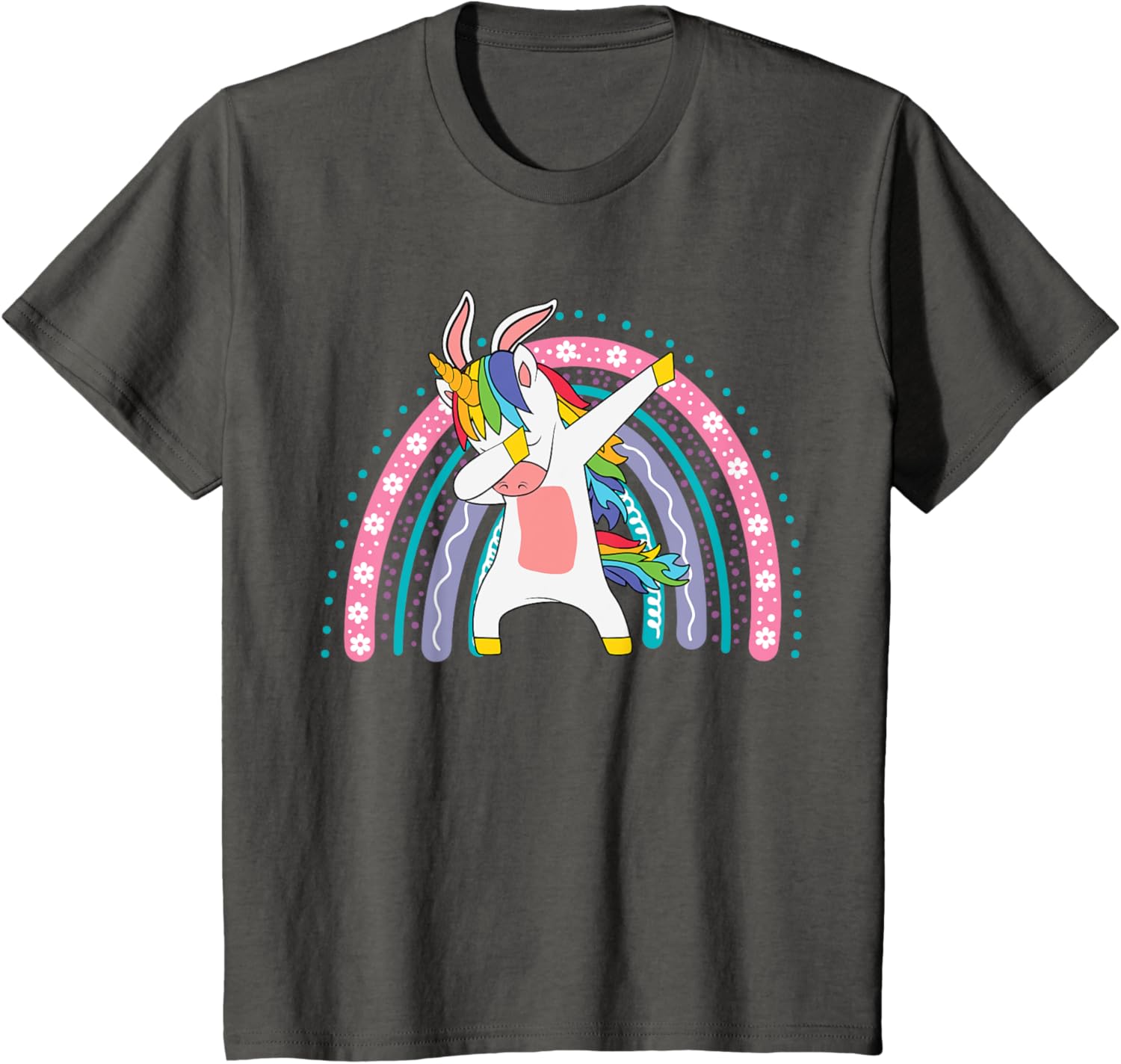 Kids Happy Easter Dabbing Unicorn Wearing Bunny Ears Dab Rainbow T-Shirt