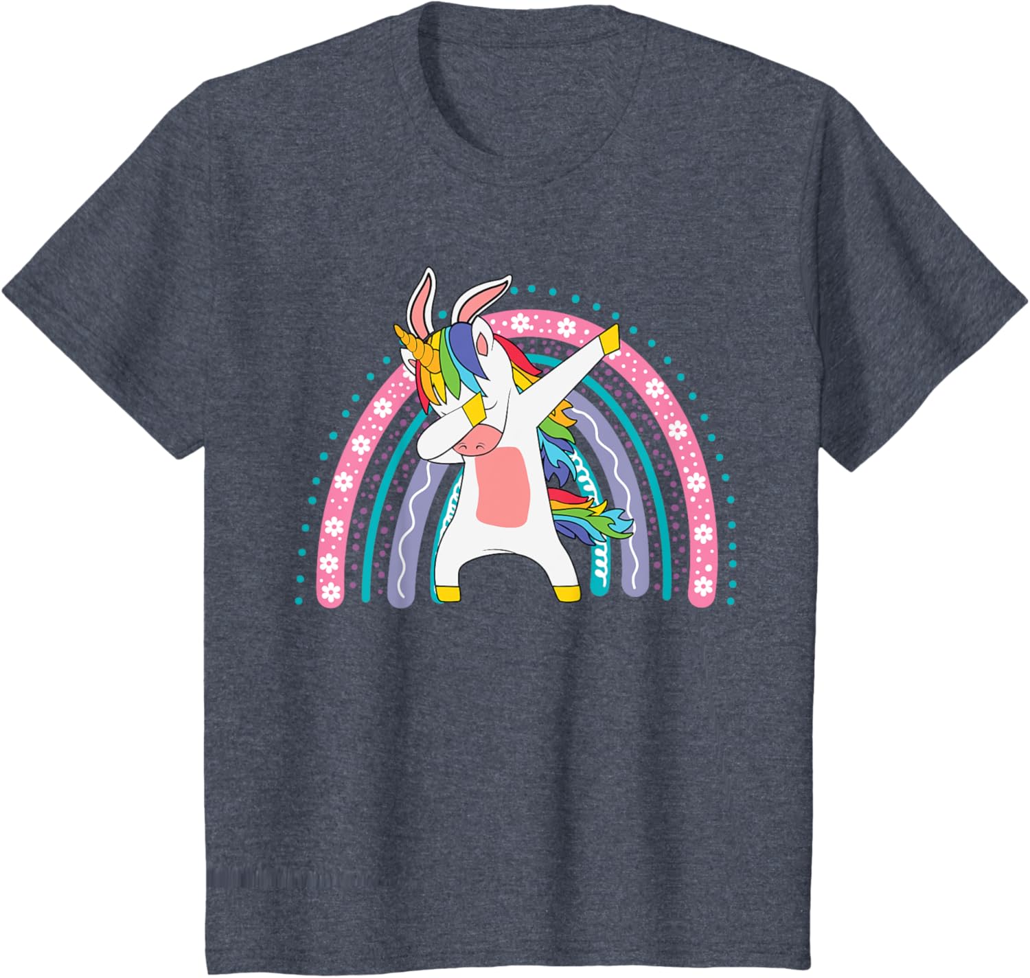 Kids Happy Easter Dabbing Unicorn Wearing Bunny Ears Dab Rainbow T-Shirt