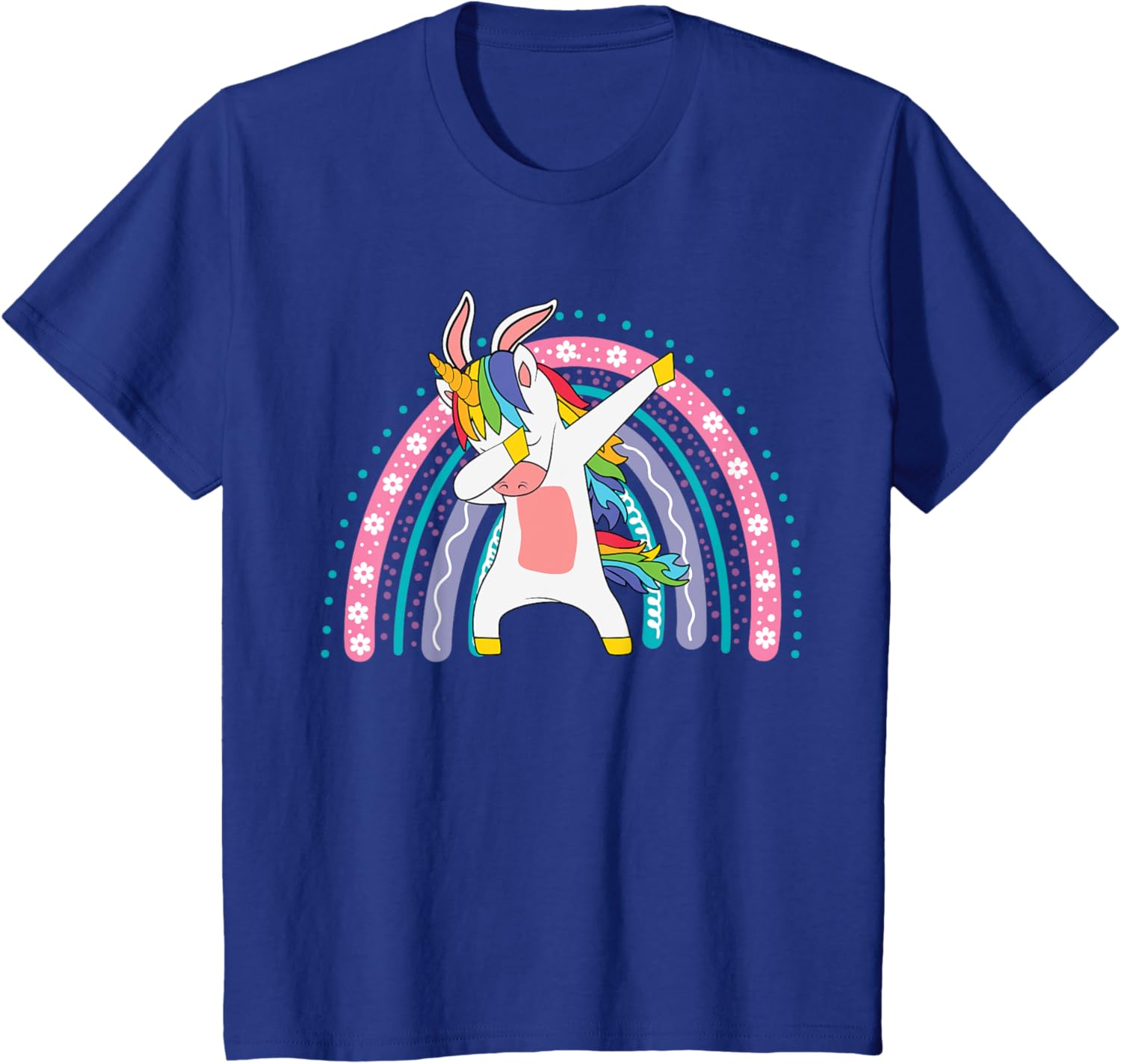 Kids Happy Easter Dabbing Unicorn Wearing Bunny Ears Dab Rainbow T-Shirt